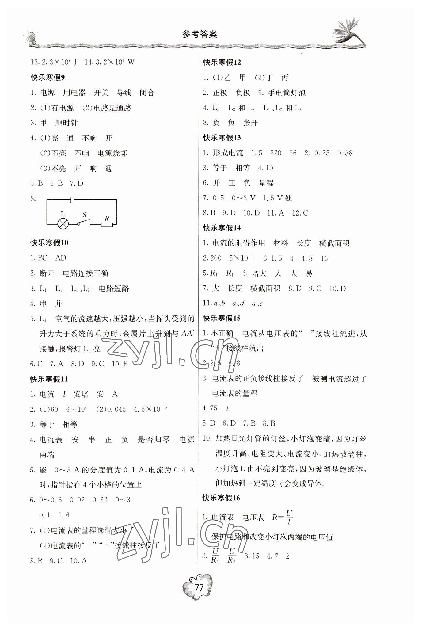 2023年新课堂寒假生活九年级物理人教版 参考答案第2页