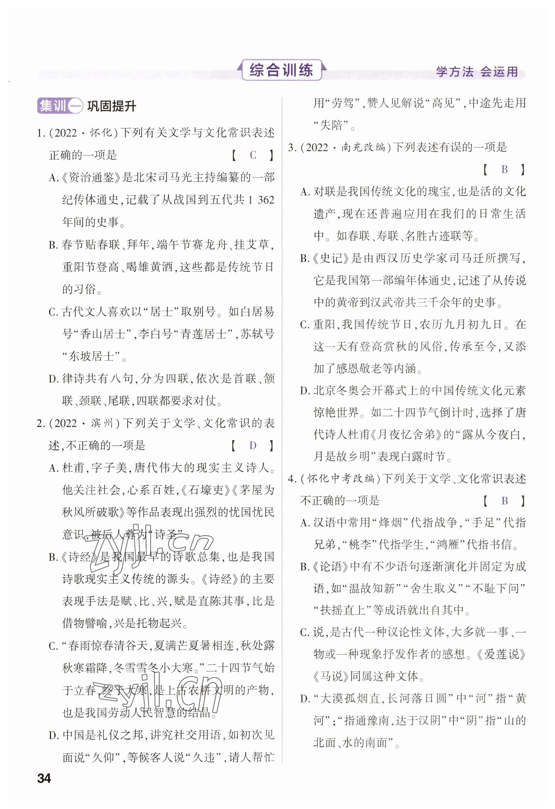 2023年鼎成中考精准提分语文河南专版 参考答案第38页