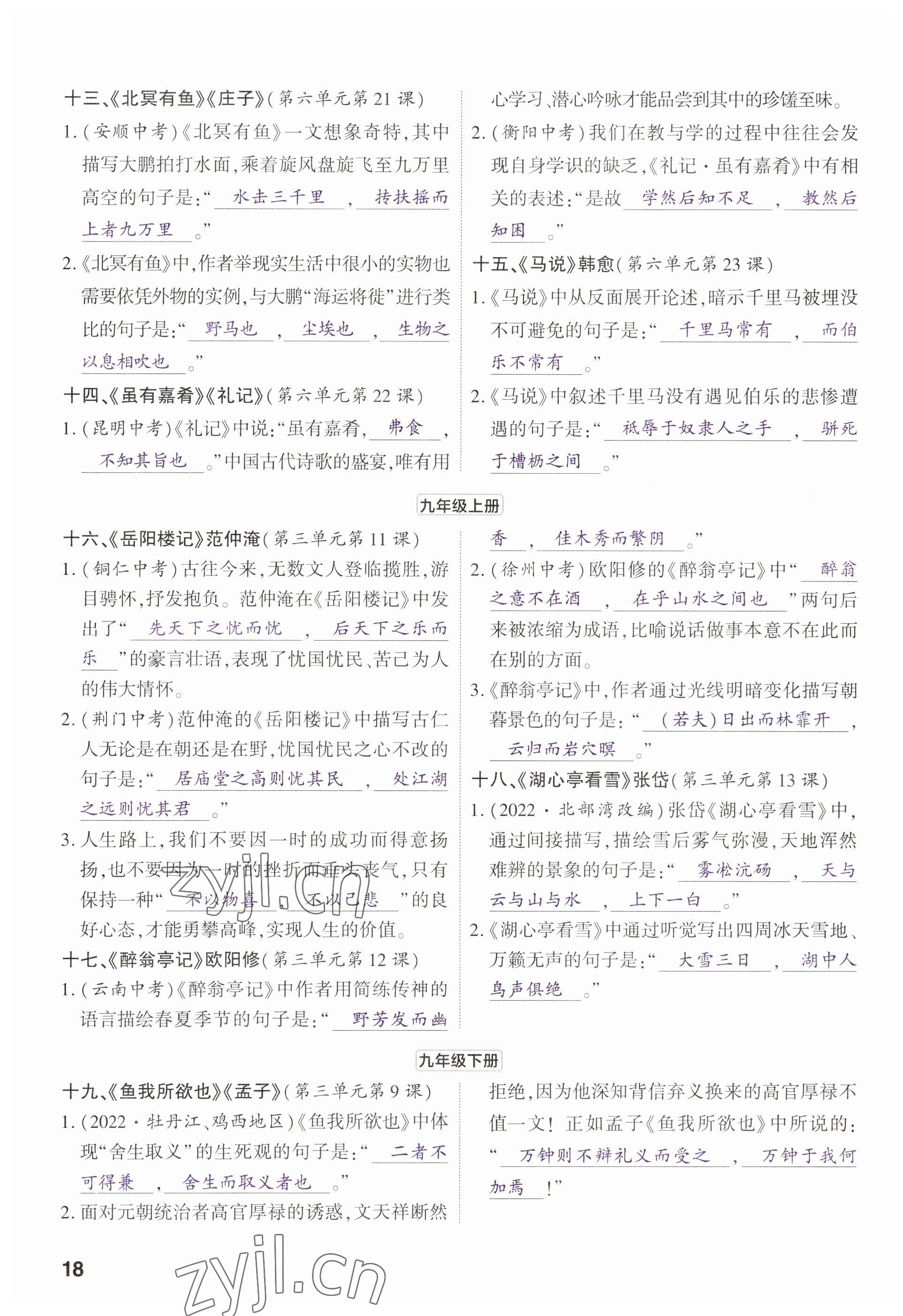 2023年鼎成中考精准提分语文河南专版 参考答案第22页