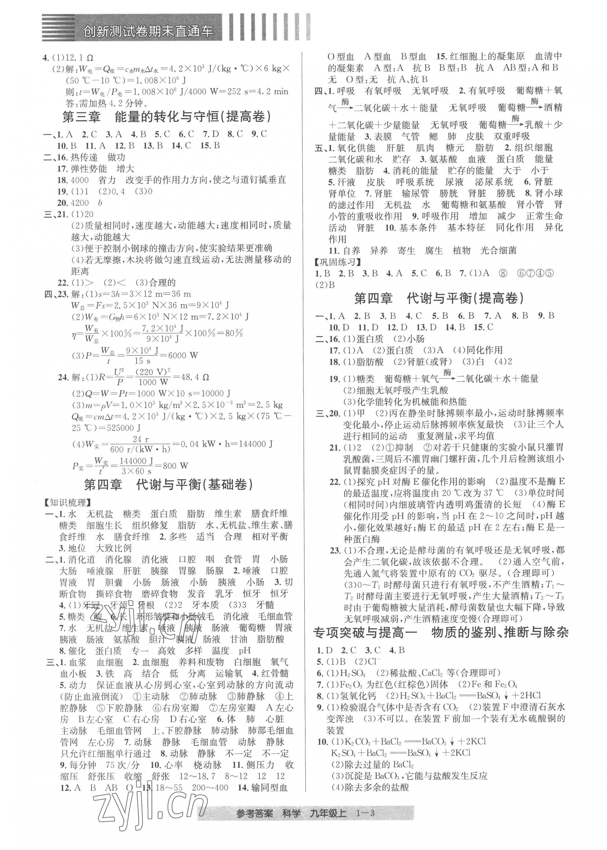 2022年創(chuàng)新測(cè)試卷期末直通車九年級(jí)科學(xué)上冊(cè)浙教版 第3頁