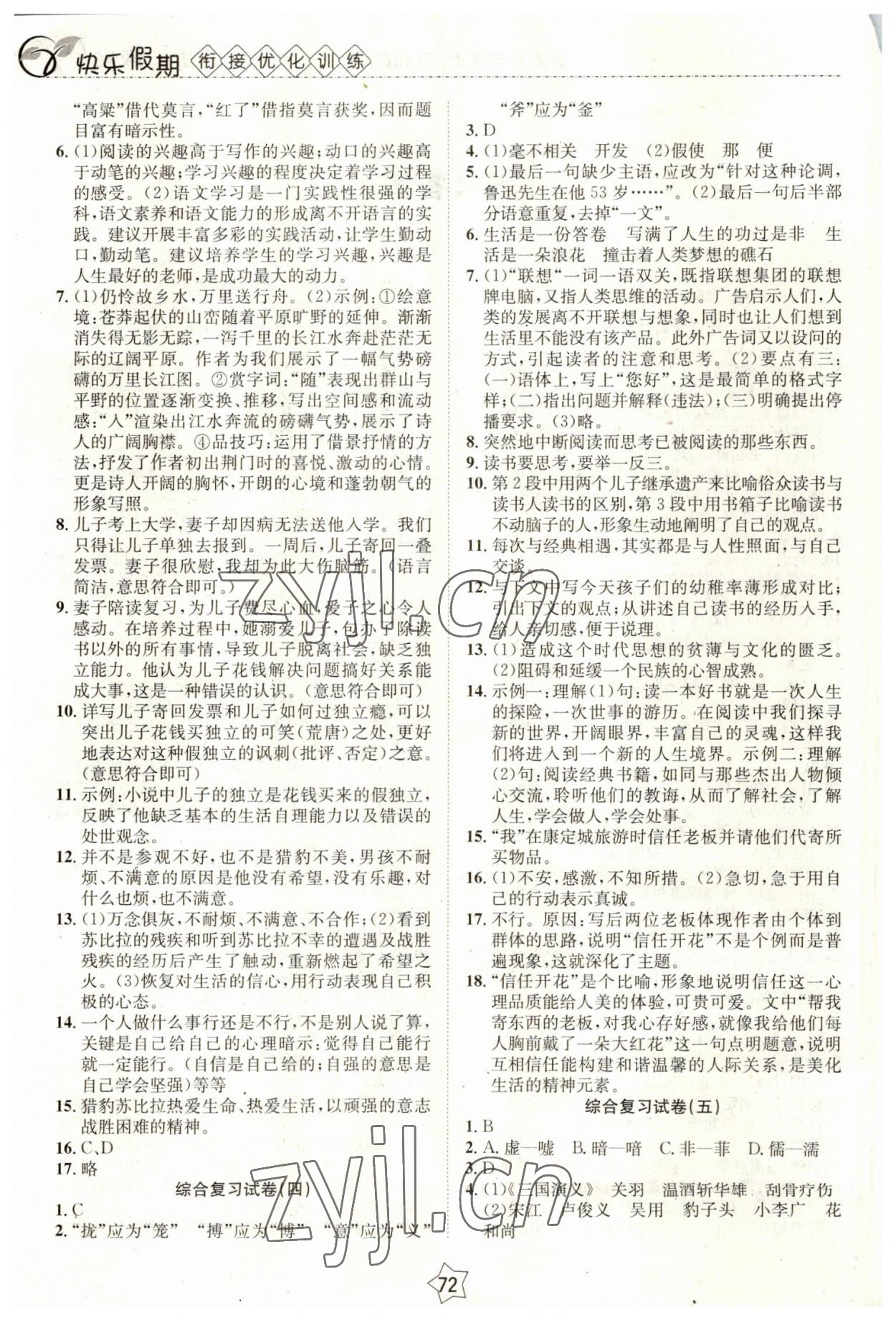 2023年快乐假期衔接优化训练九年级语文 第2页