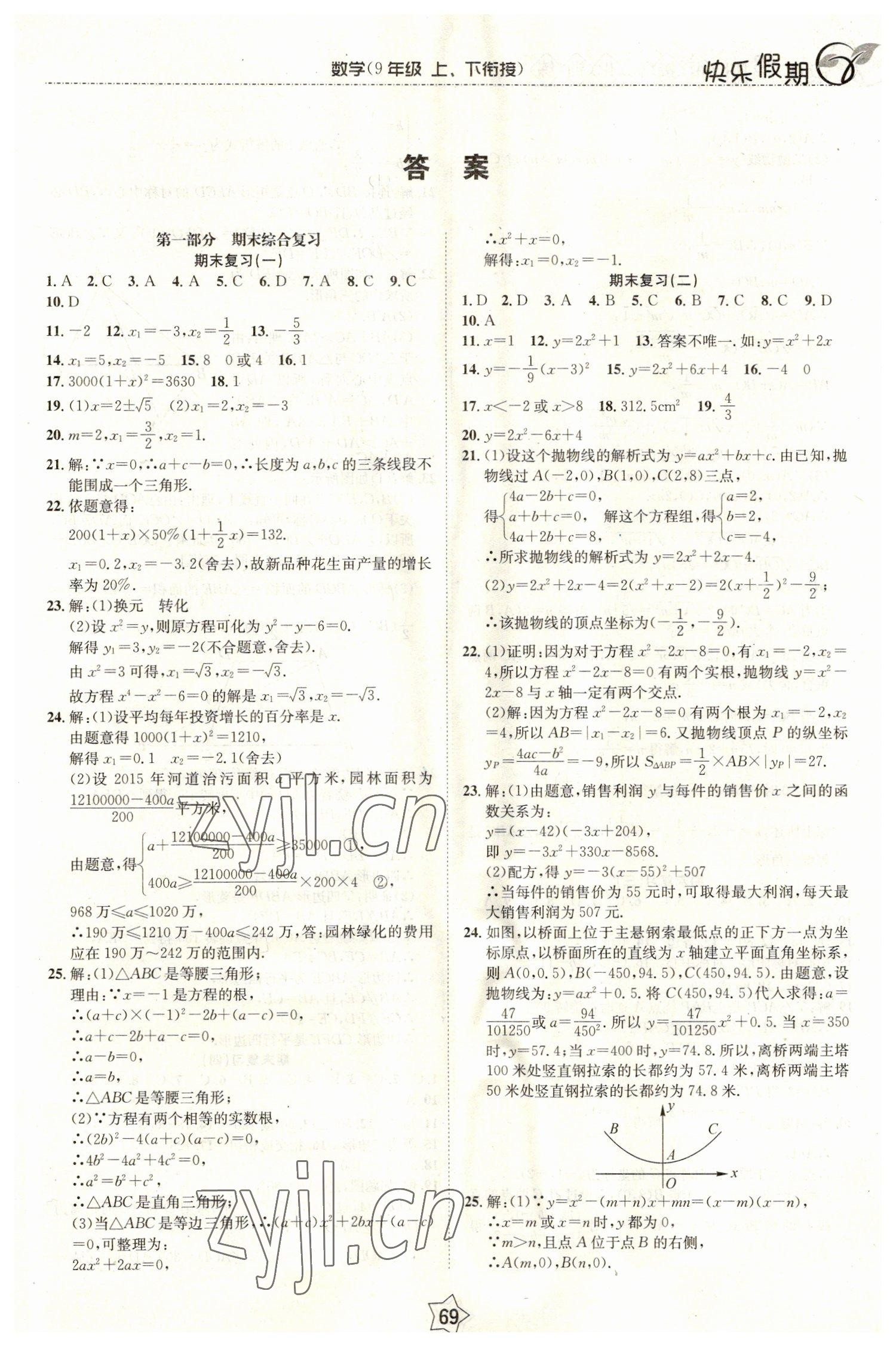 2023年快樂假期銜接優(yōu)化訓練九年級數(shù)學 第1頁