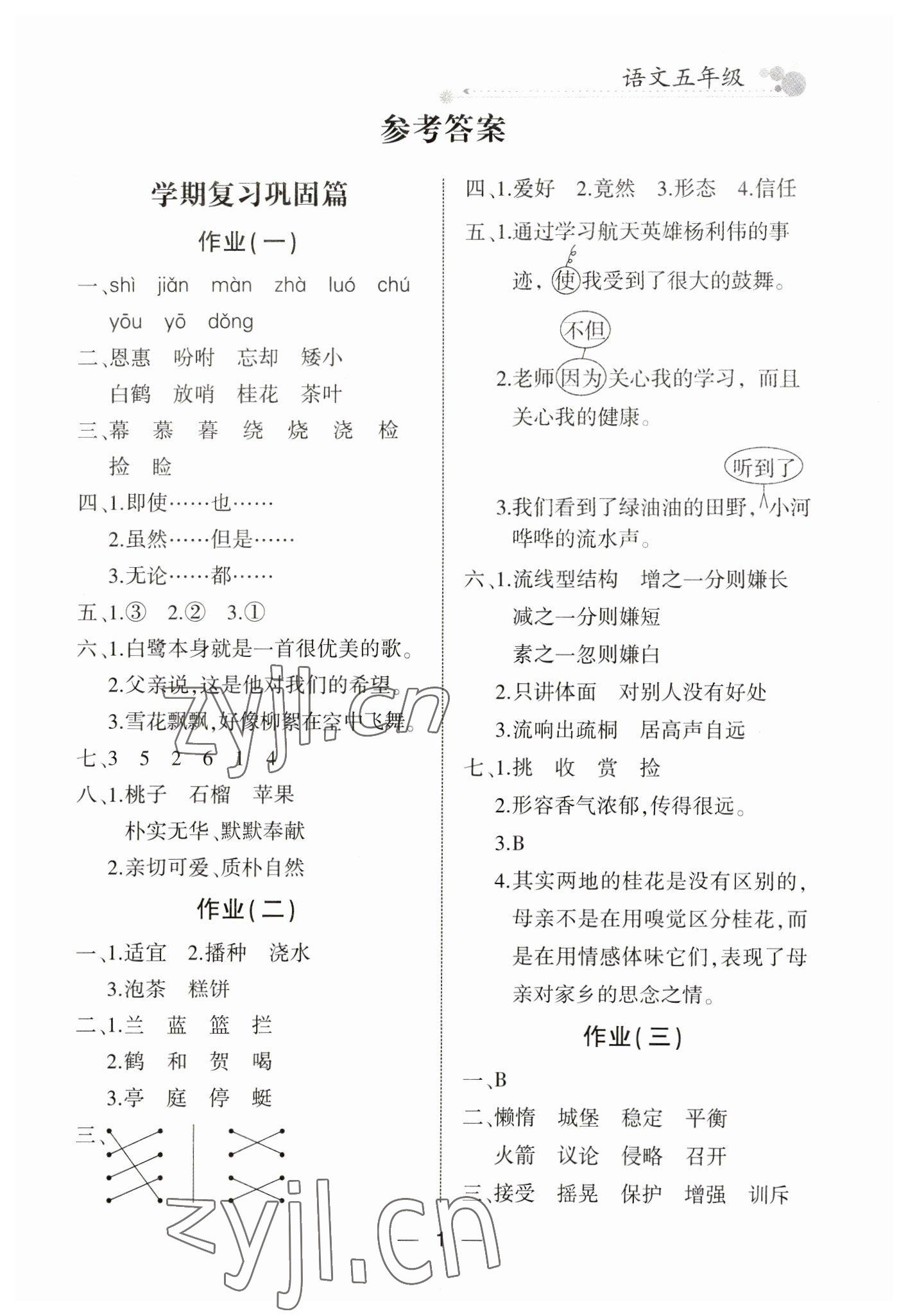 2023年全優(yōu)假期派五年級(jí)語(yǔ)文人教版 參考答案第1頁(yè)