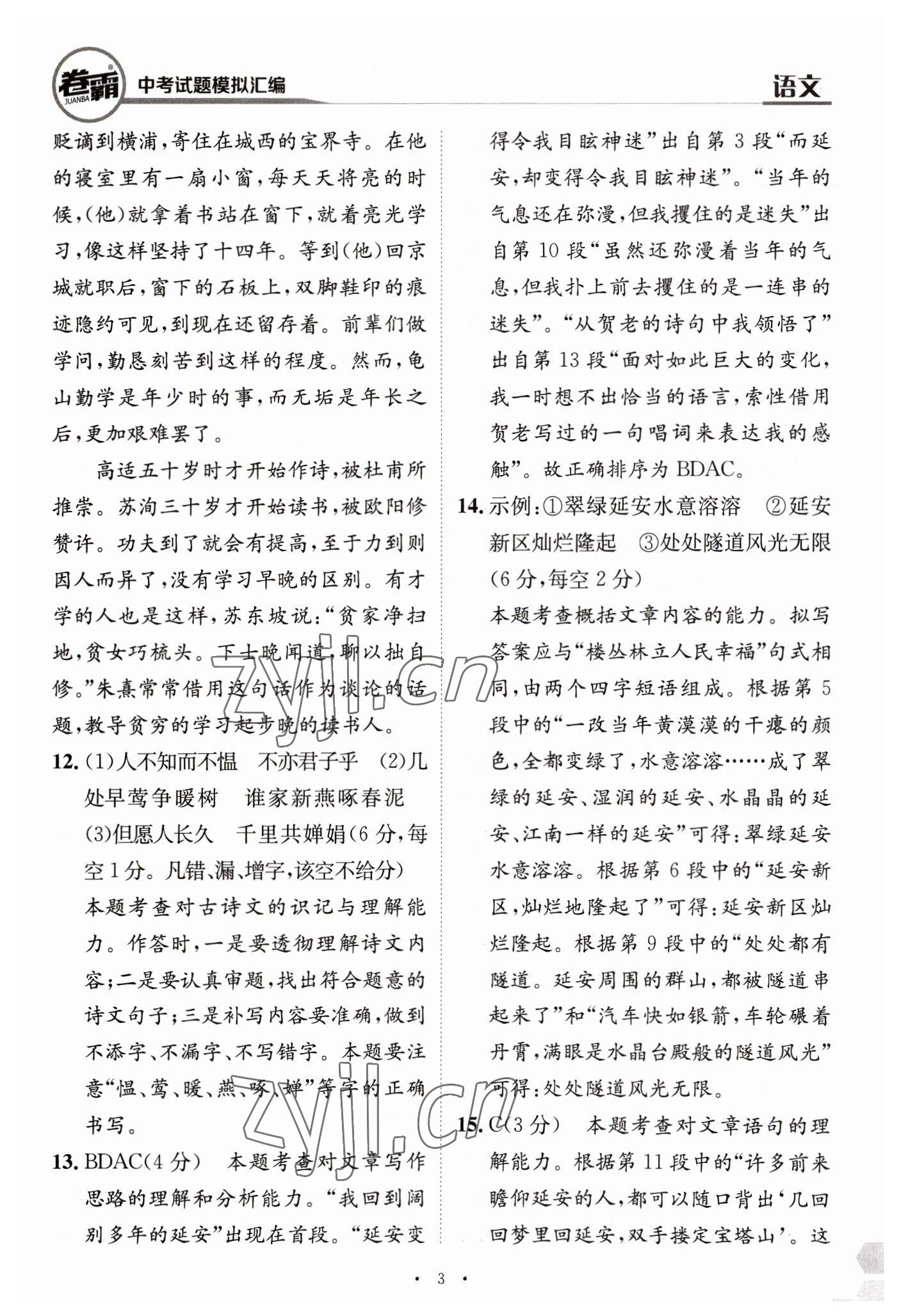 2023年卷霸中考試題模擬匯編語文江西專版 第3頁