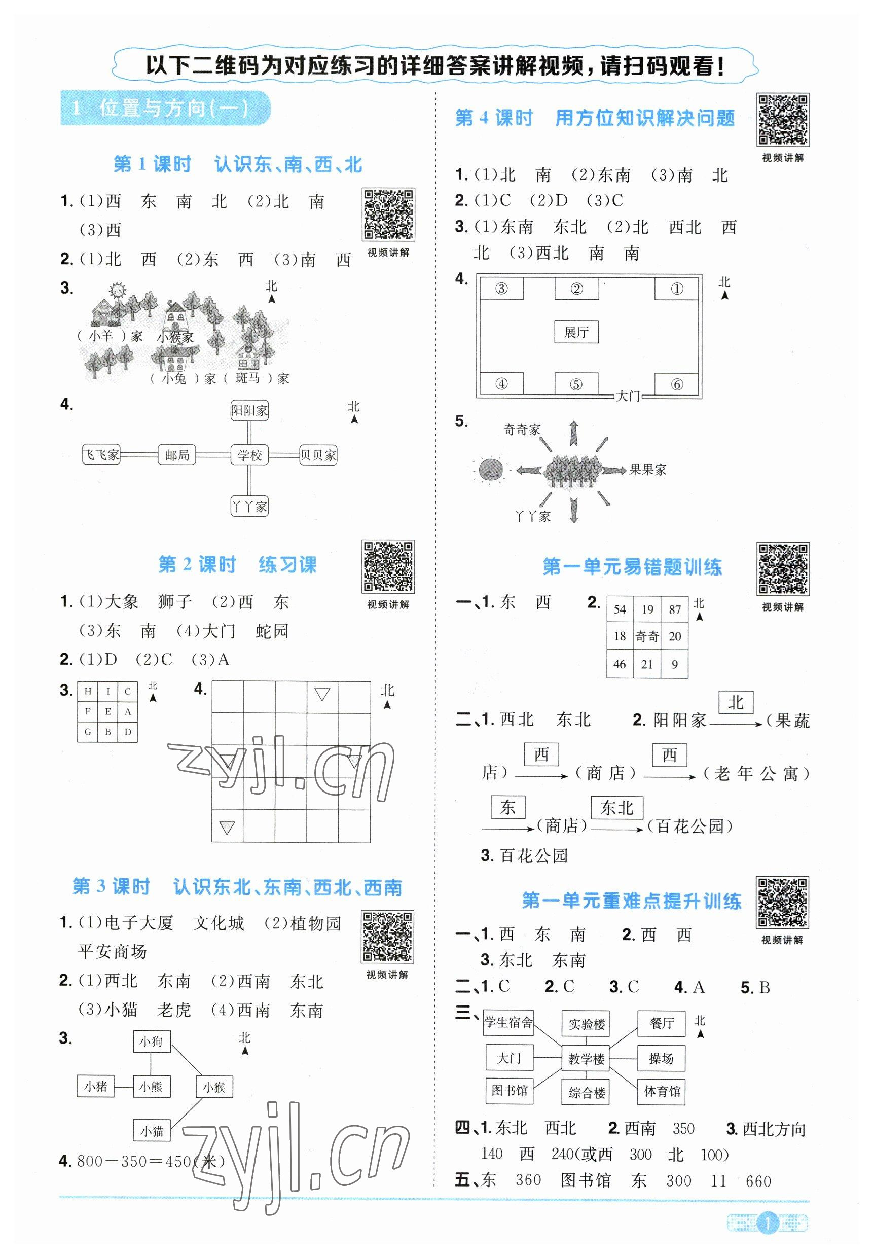 2023年阳光同学课时优化作业三年级数学下册人教版 第1页