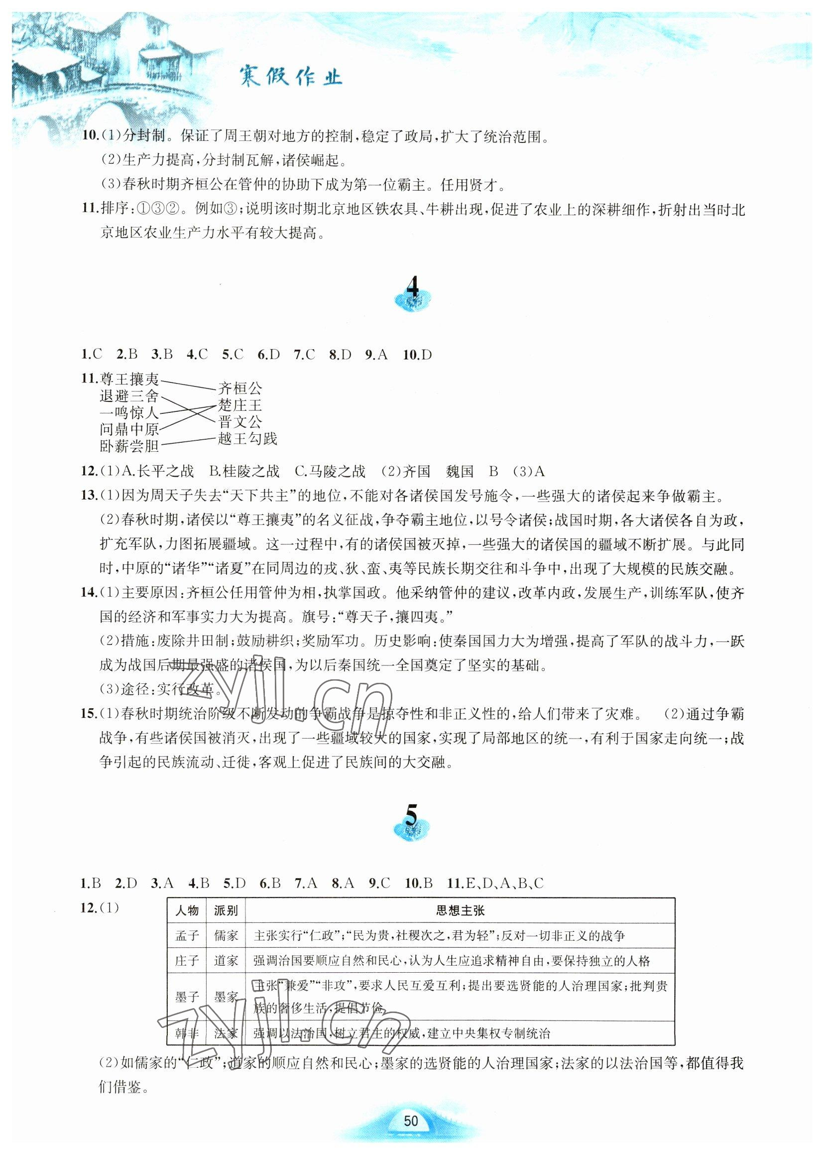 2023年寒假作业黄山书社七年级历史人教版 第2页