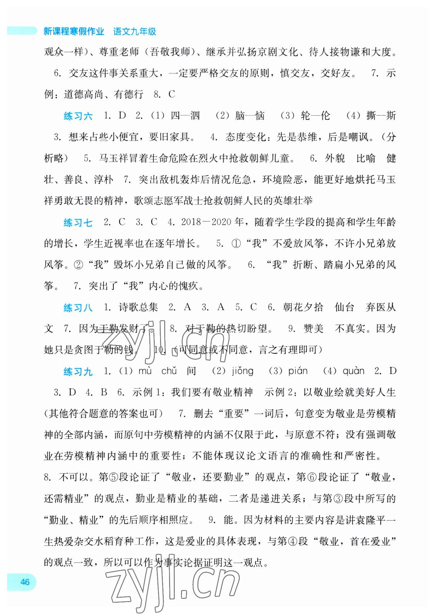 2023年新课程寒假作业广西师范大学出版社九年级语文 第2页
