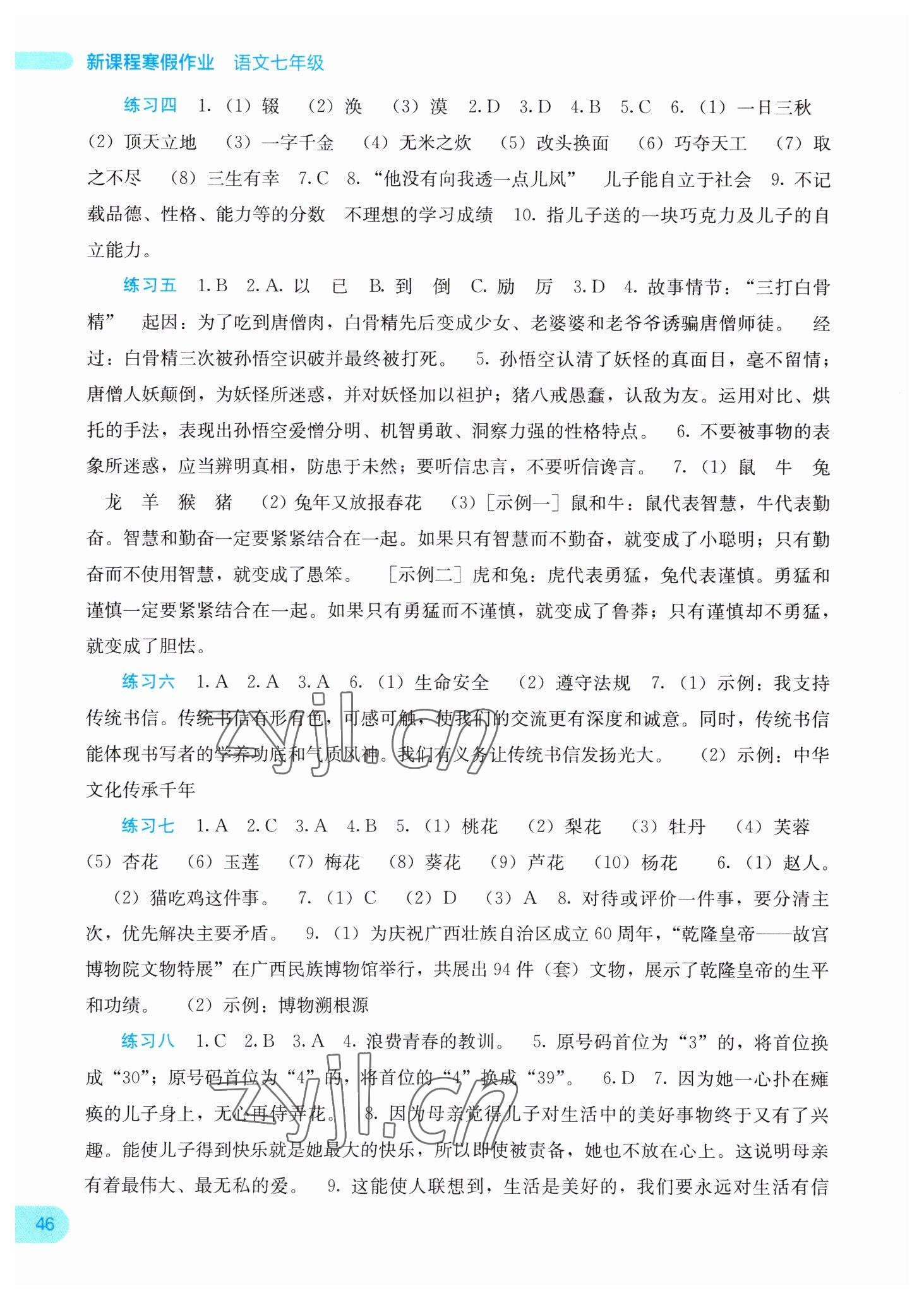 2023年新课程寒假作业广西师范大学出版社七年级语文 第2页
