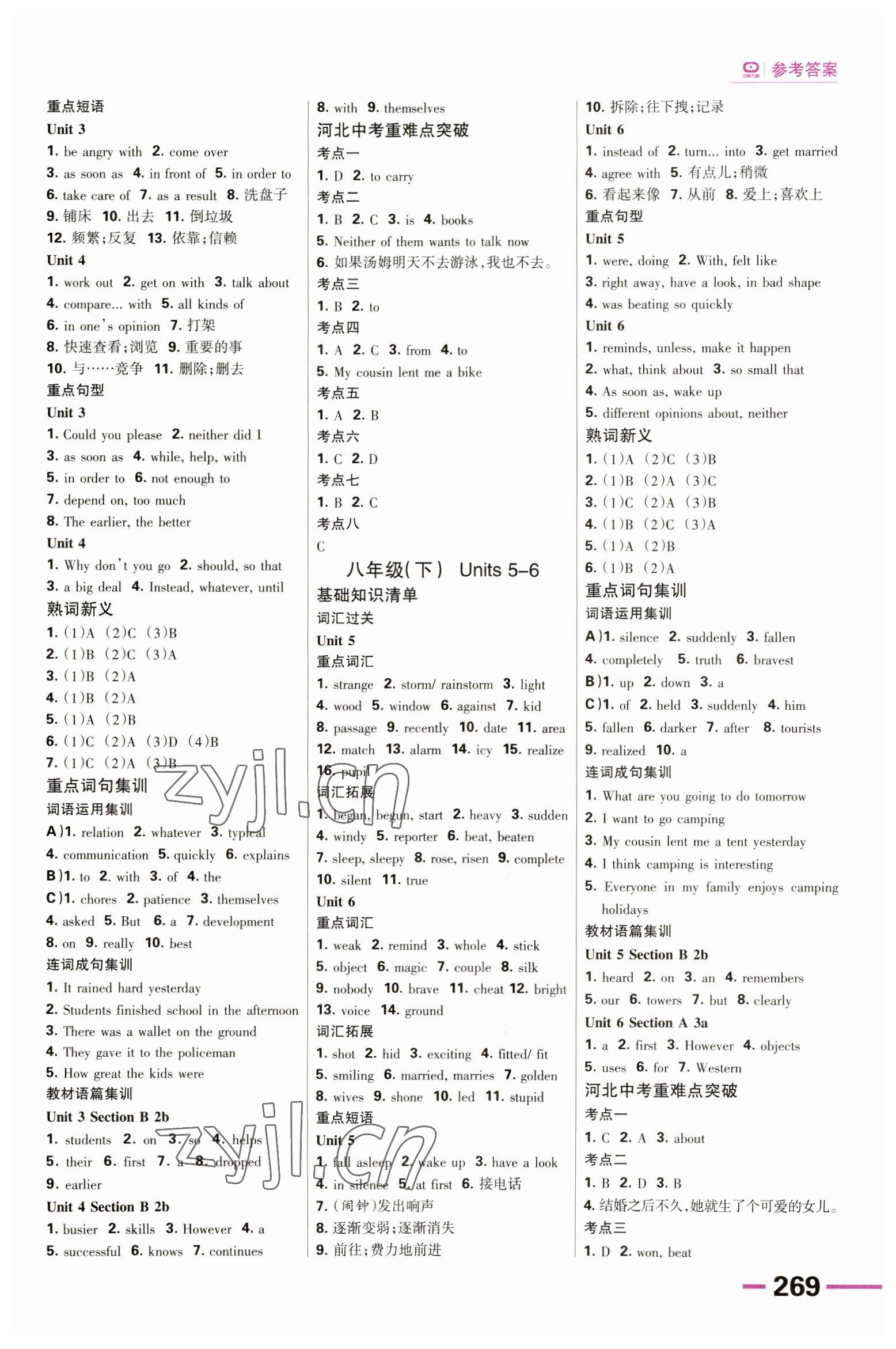 2023年全優(yōu)中考系統(tǒng)總復(fù)習(xí)英語人教版河北專版 參考答案第10頁