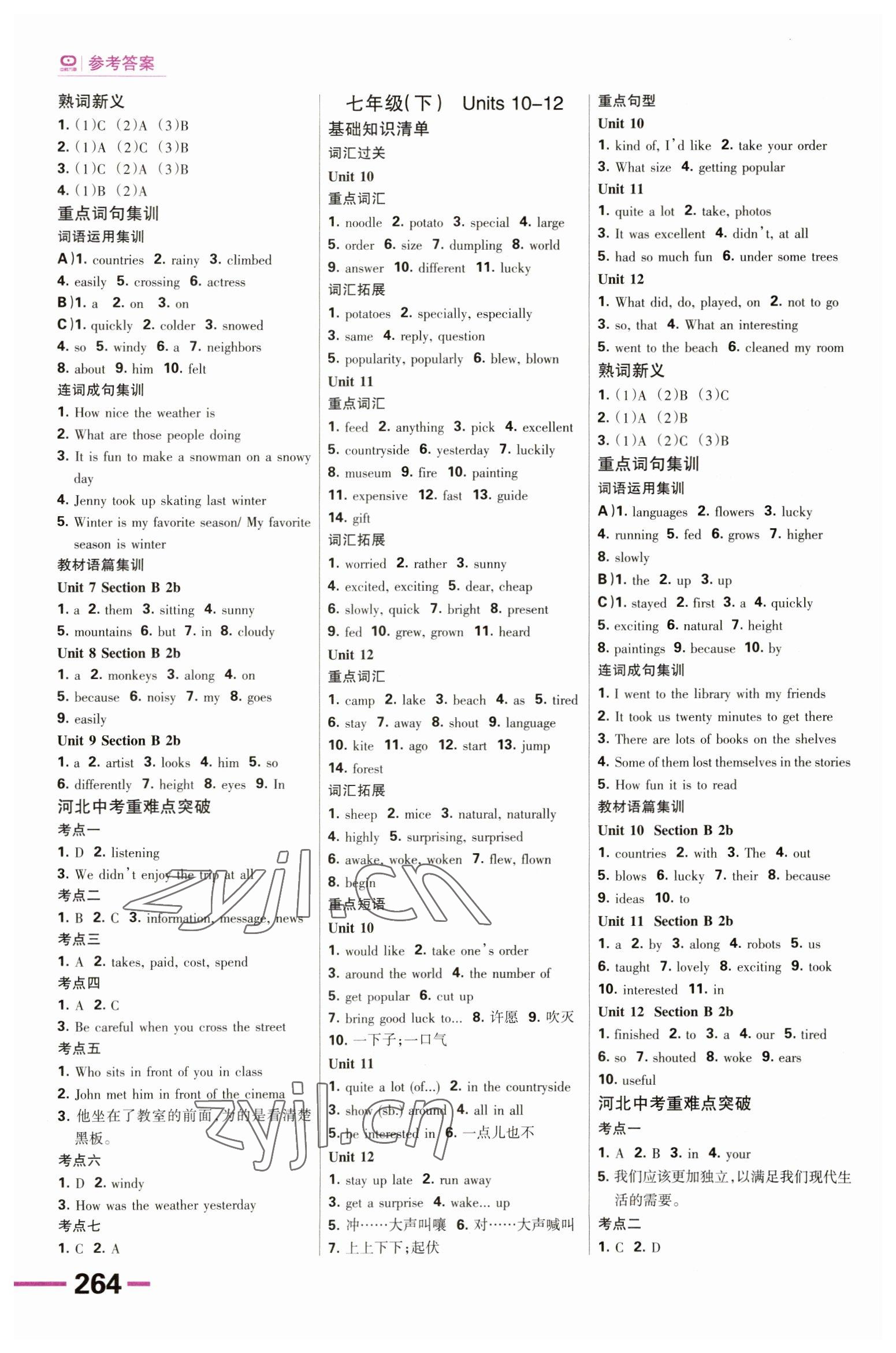 2023年全優(yōu)中考系統(tǒng)總復(fù)習(xí)英語人教版河北專版 參考答案第5頁