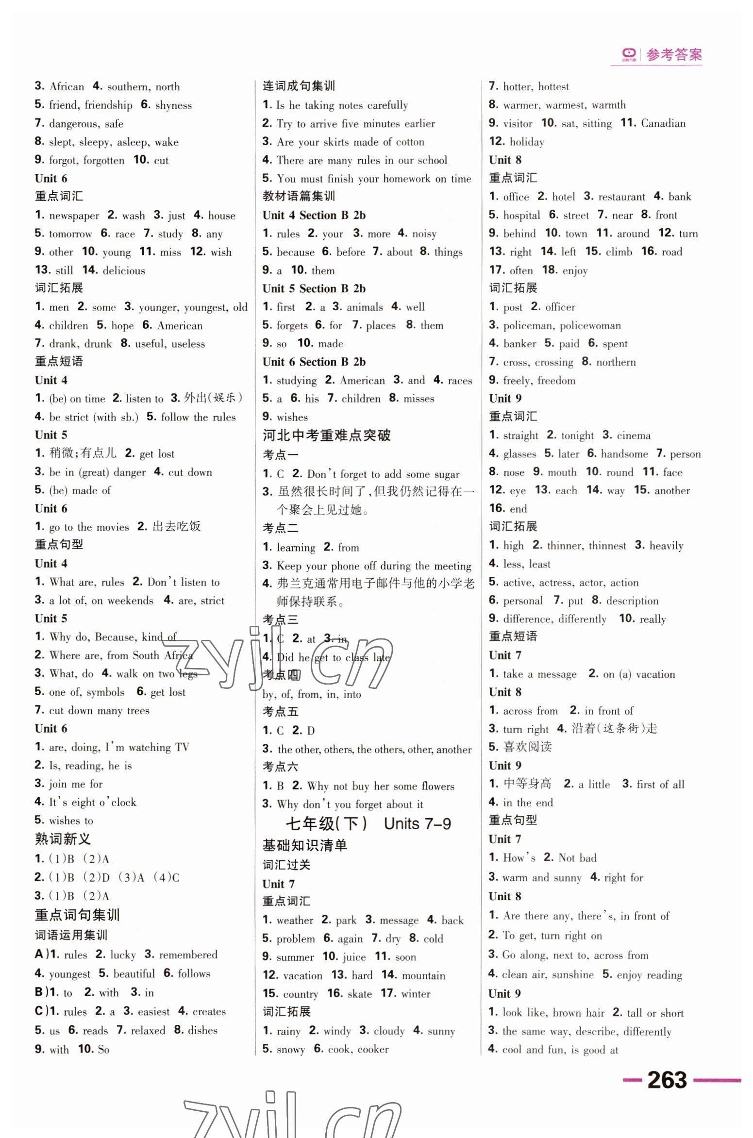 2023年全優(yōu)中考系統(tǒng)總復(fù)習(xí)英語人教版河北專版 參考答案第4頁