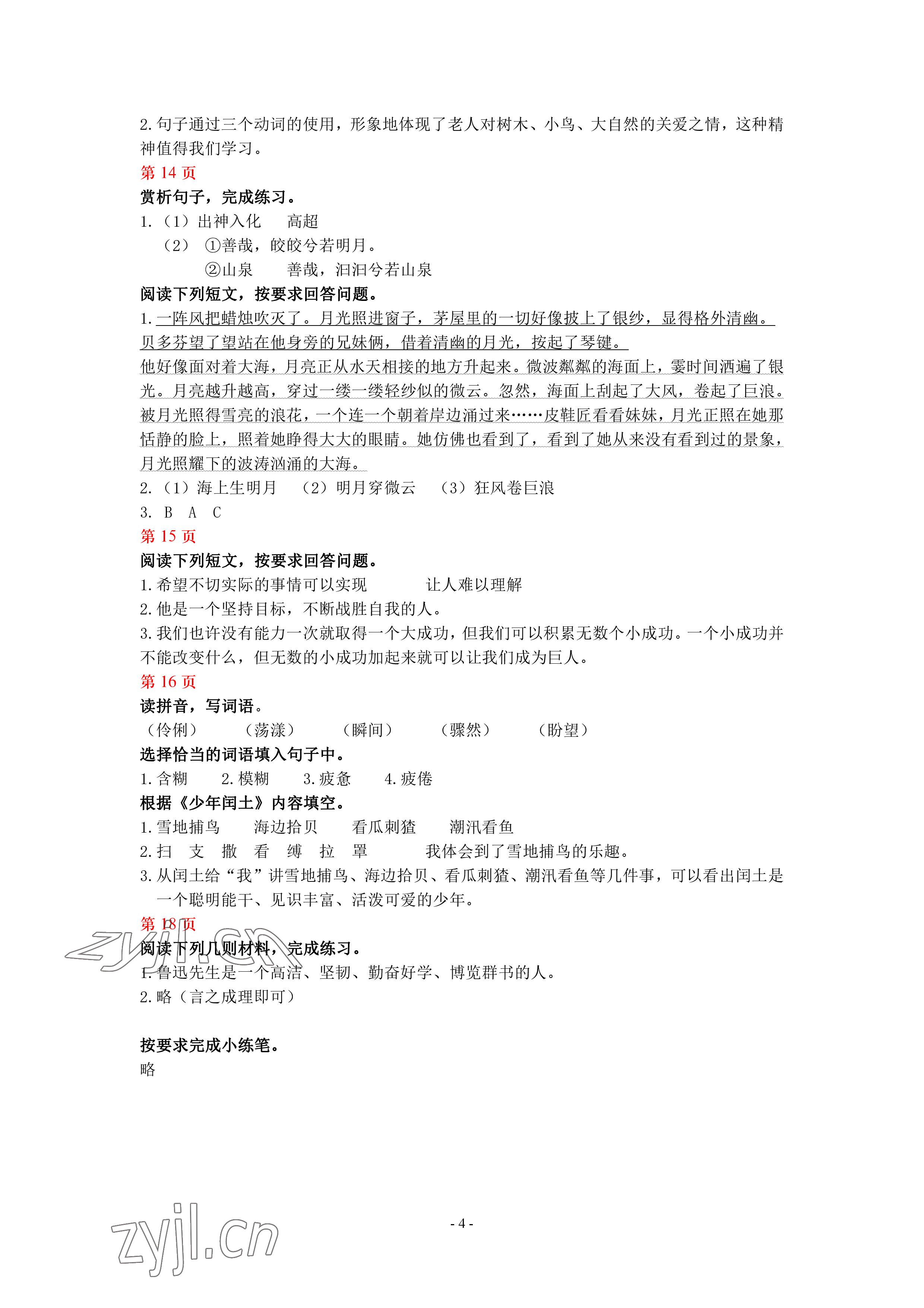 2023年鵬教圖書精彩假期寒假篇六年級 參考答案第4頁