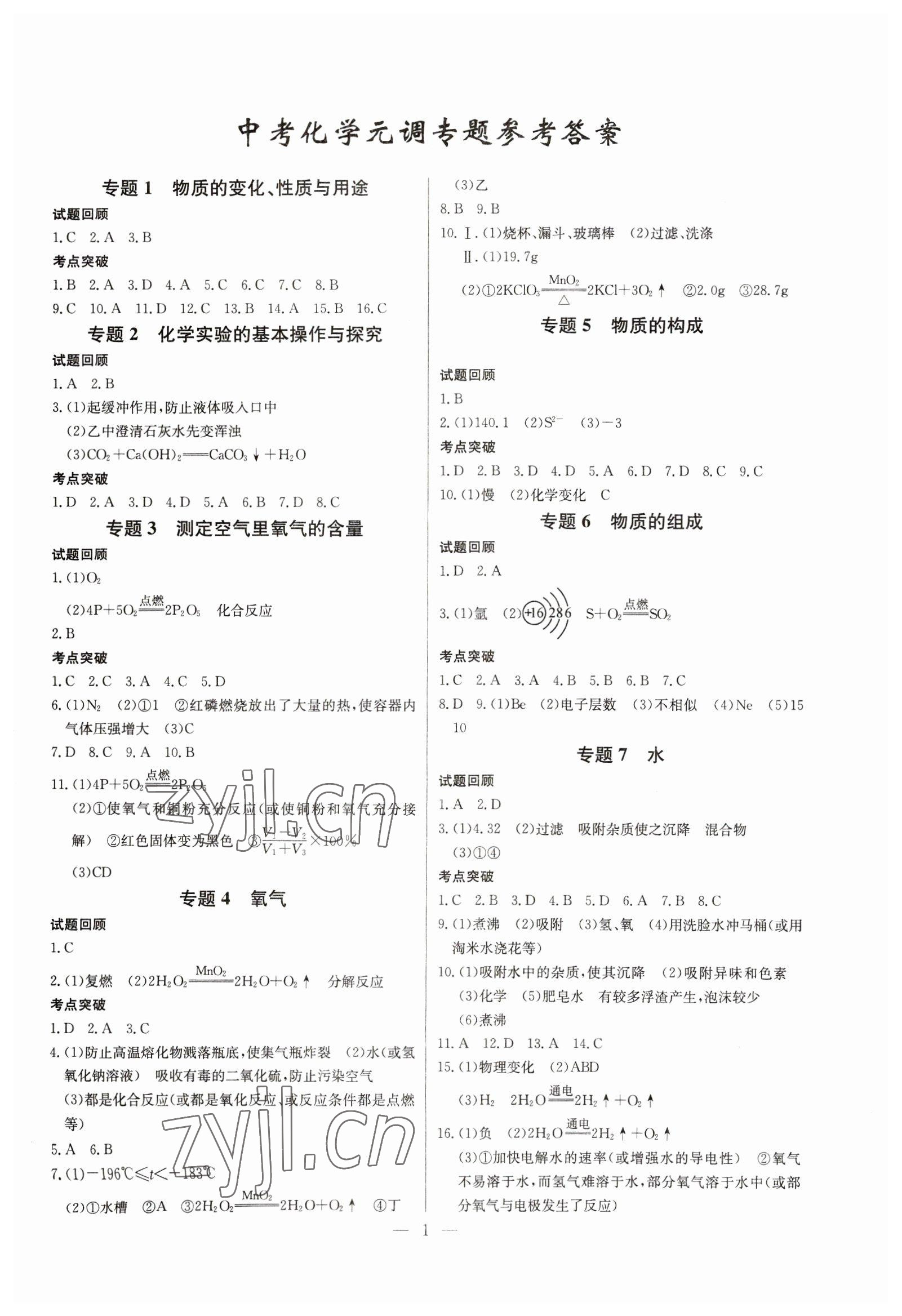 2023年思維新觀察元調(diào)專題復(fù)習(xí)化學(xué)中考 第1頁(yè)