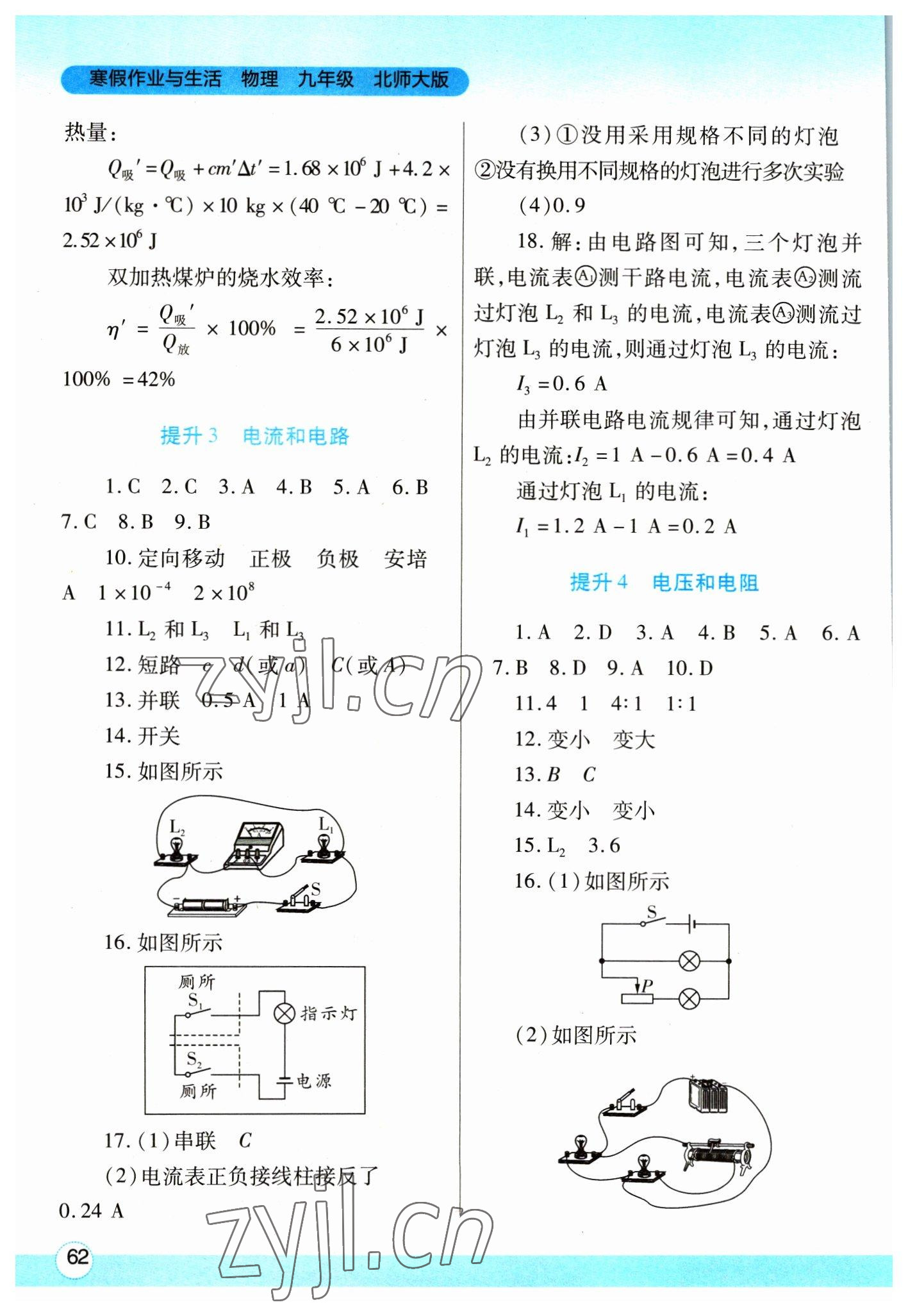 2023年寒假作业与生活九年级物理北师大版陕西师范大学出版总社 第2页