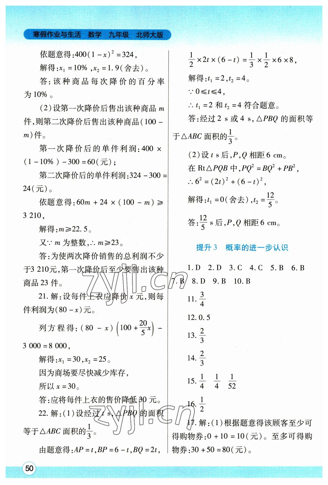 2023年寒假作业与生活陕西师范大学出版总社九年级数学北师大版 第4页