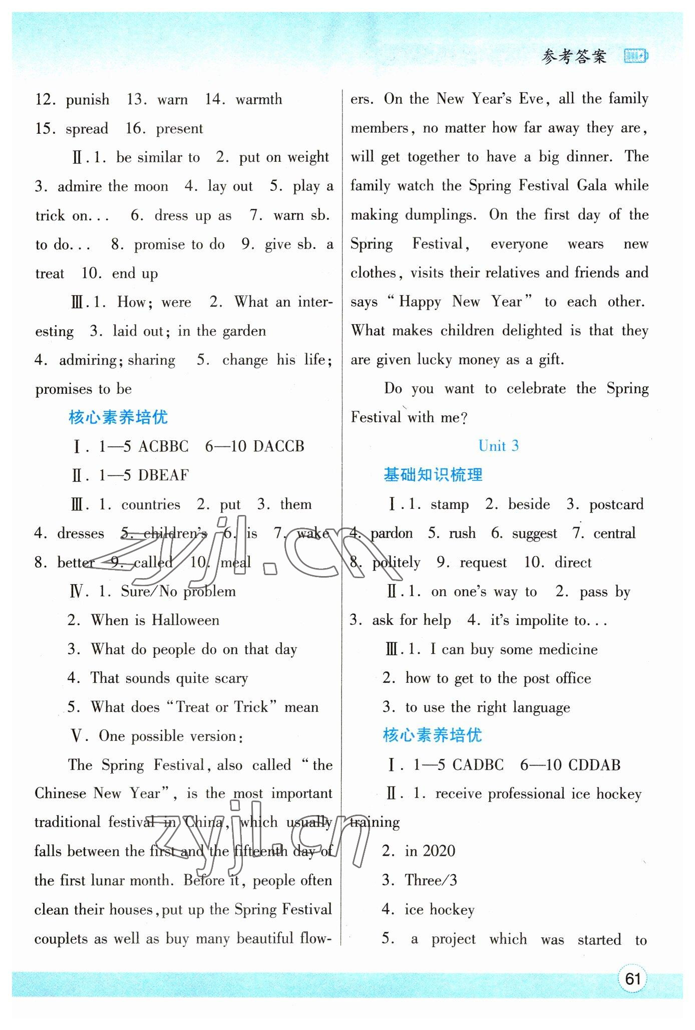 2023年寒假作业与生活九年级英语人教版陕西师范大学出版总社 参考答案第2页