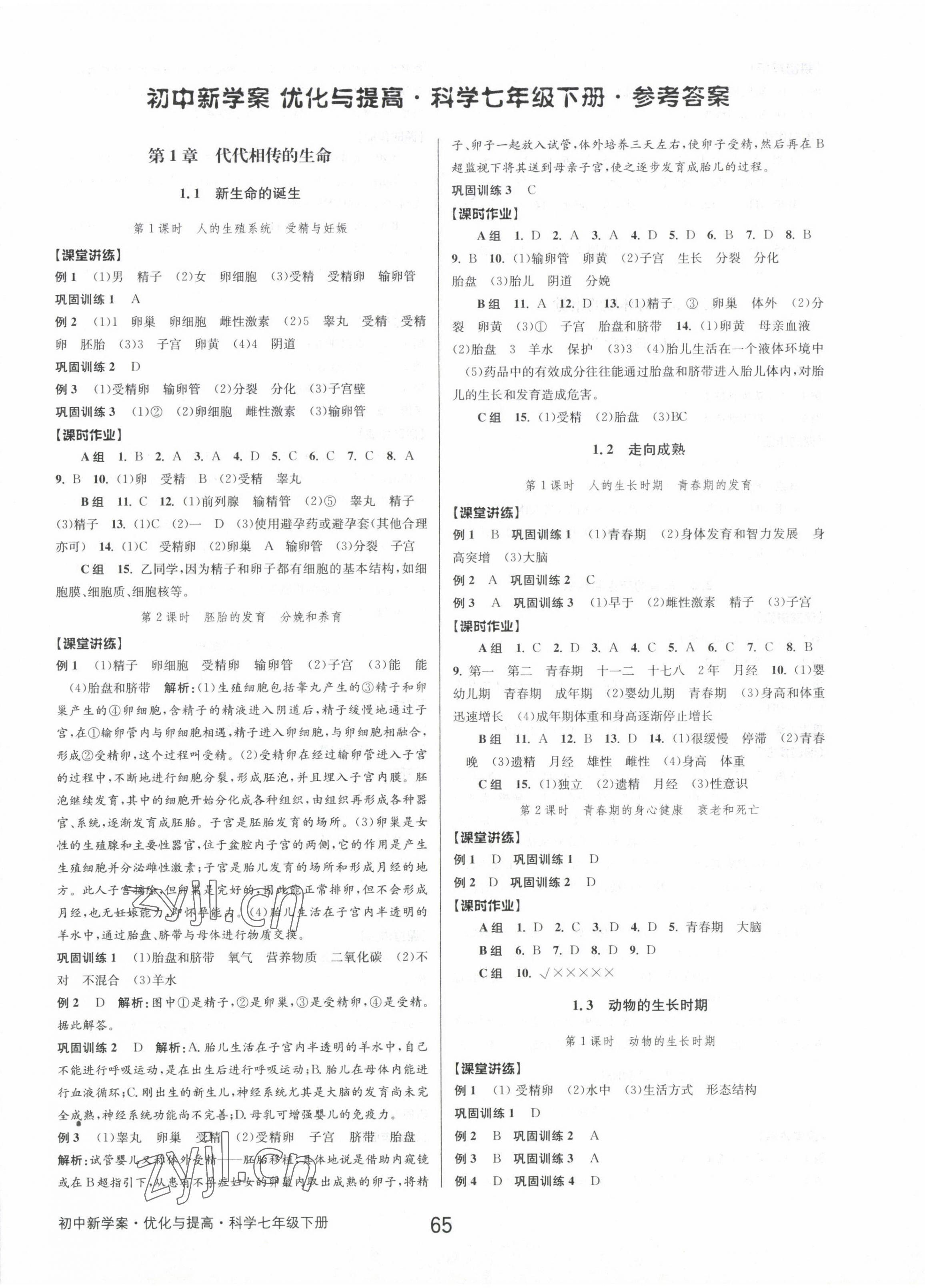 2023年初中新學(xué)案優(yōu)化與提高七年級科學(xué)下冊浙教版 第1頁