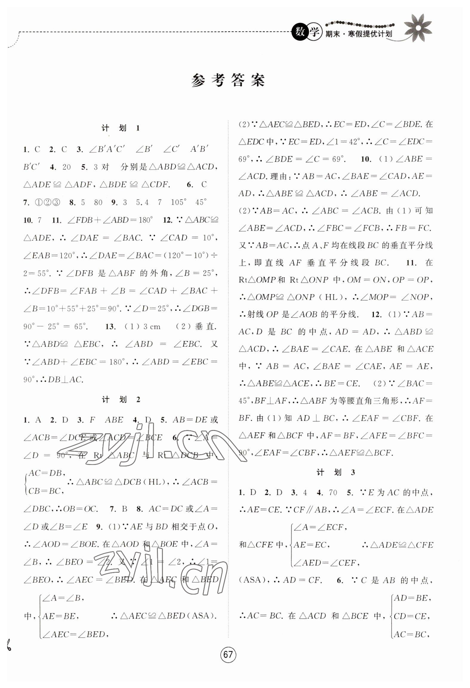 2023年期末寒假提优计划八年级数学苏科版 第1页