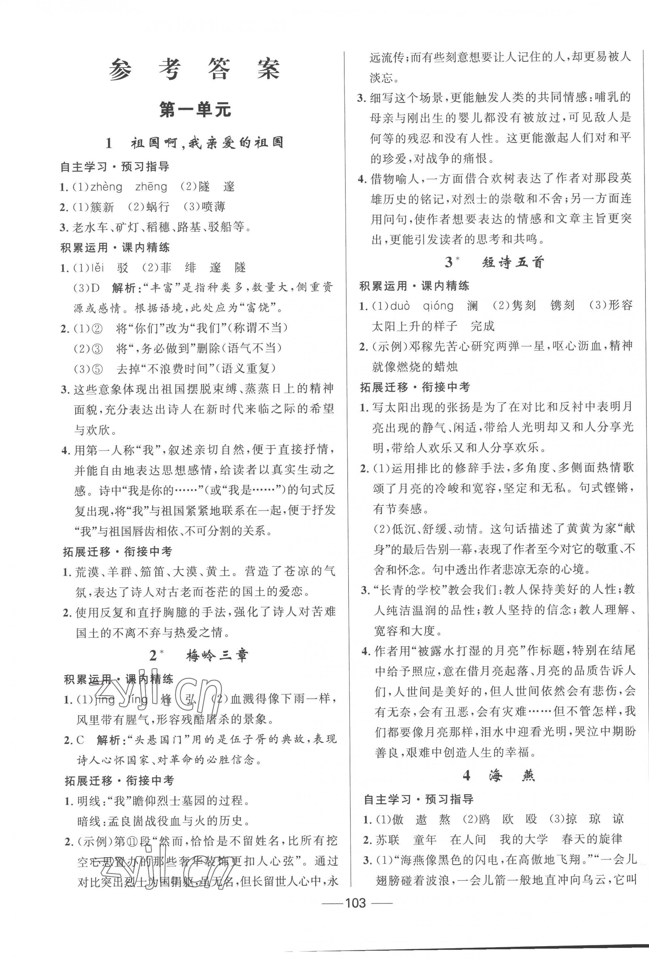 2023年奪冠百分百新導(dǎo)學(xué)課時練九年級語文下冊人教版 第1頁