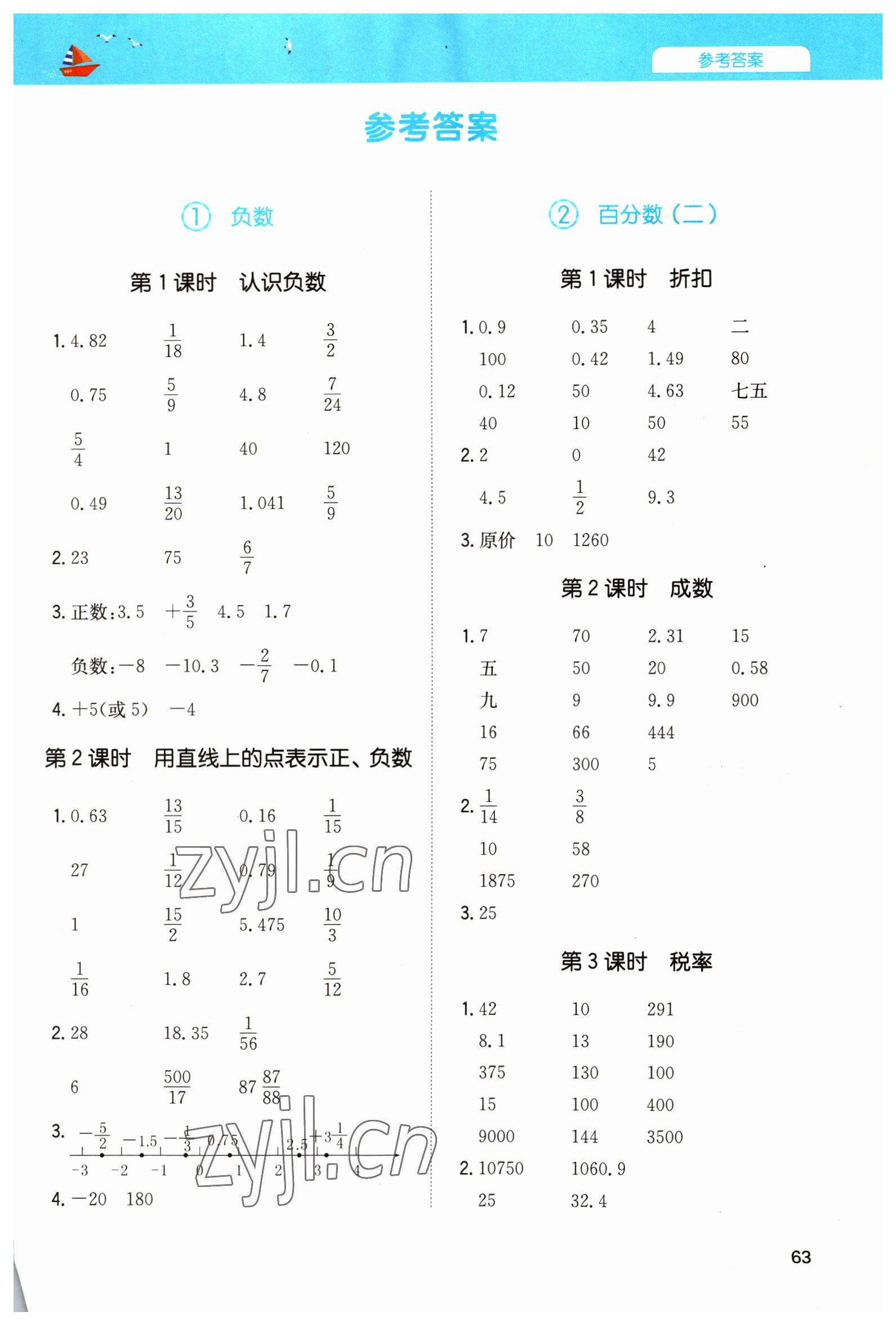 2023年一本计算能力训练100分六年级数学下册人教版 第1页