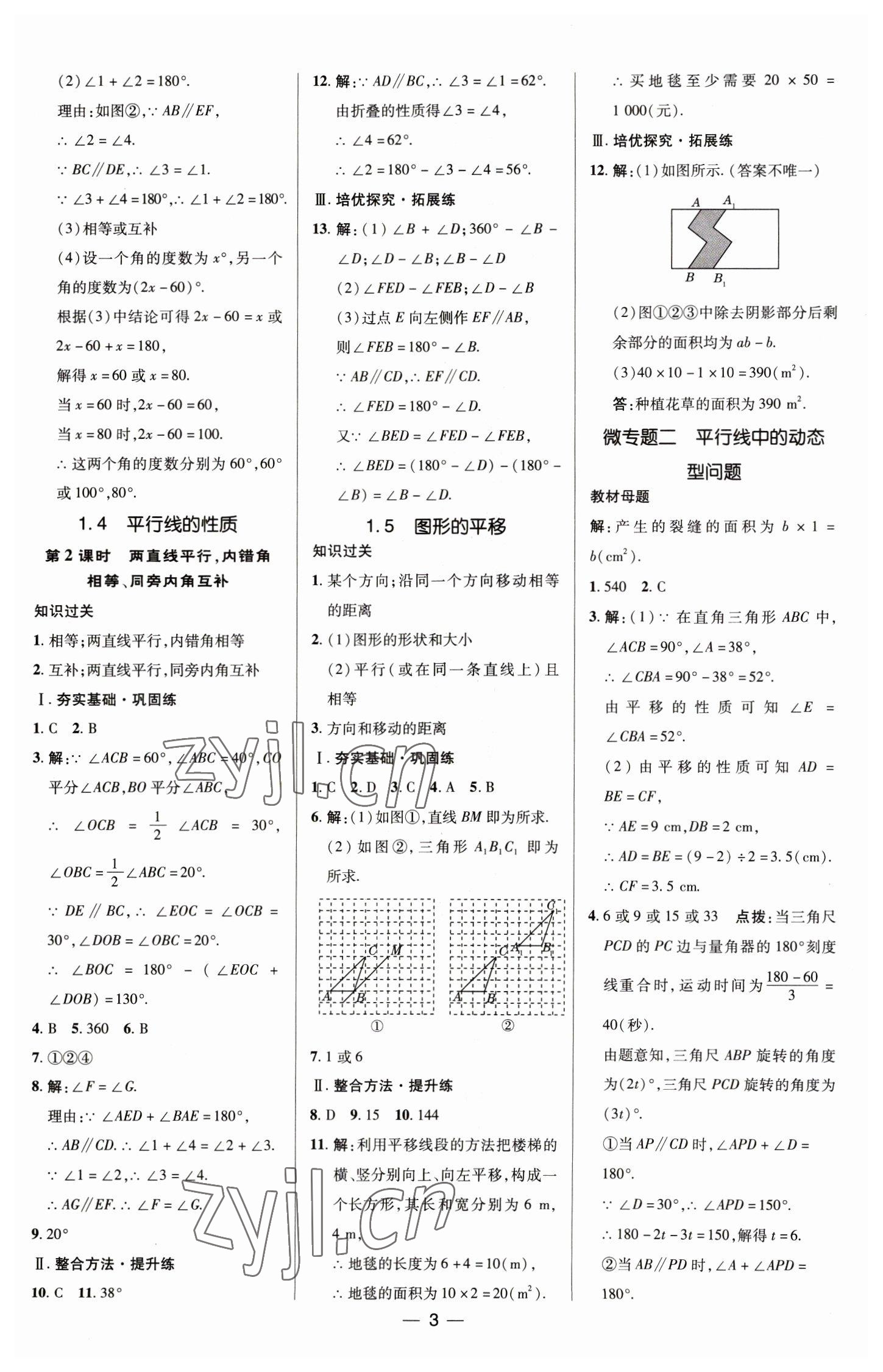 2023年综合应用创新题典中点七年级数学下册浙教版 参考答案第3页