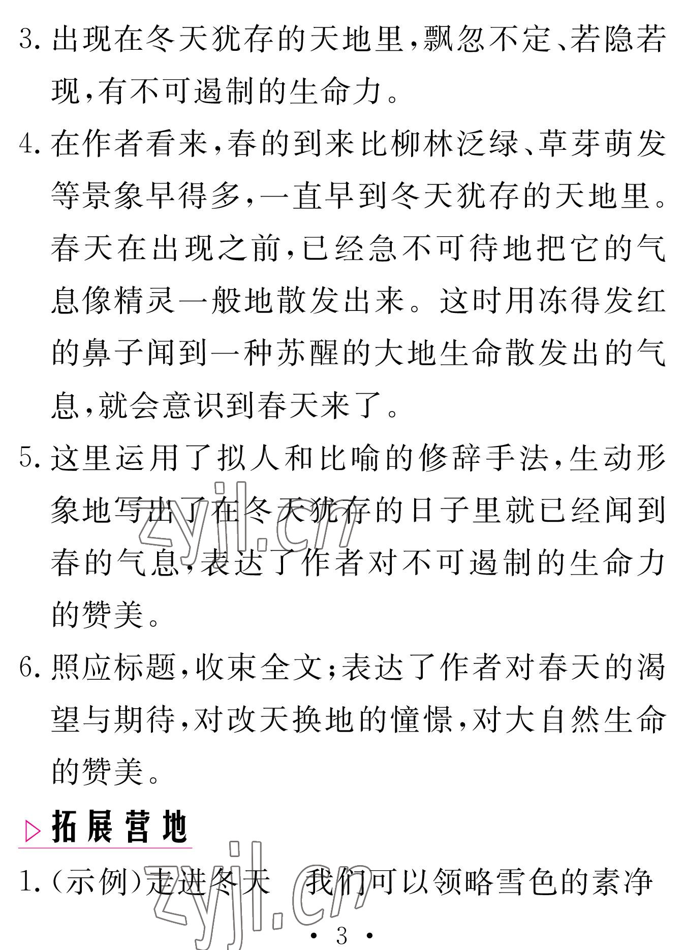 2023年天舟文化精彩寒假七年級語文人教版團(tuán)結(jié)出版社 參考答案第3頁