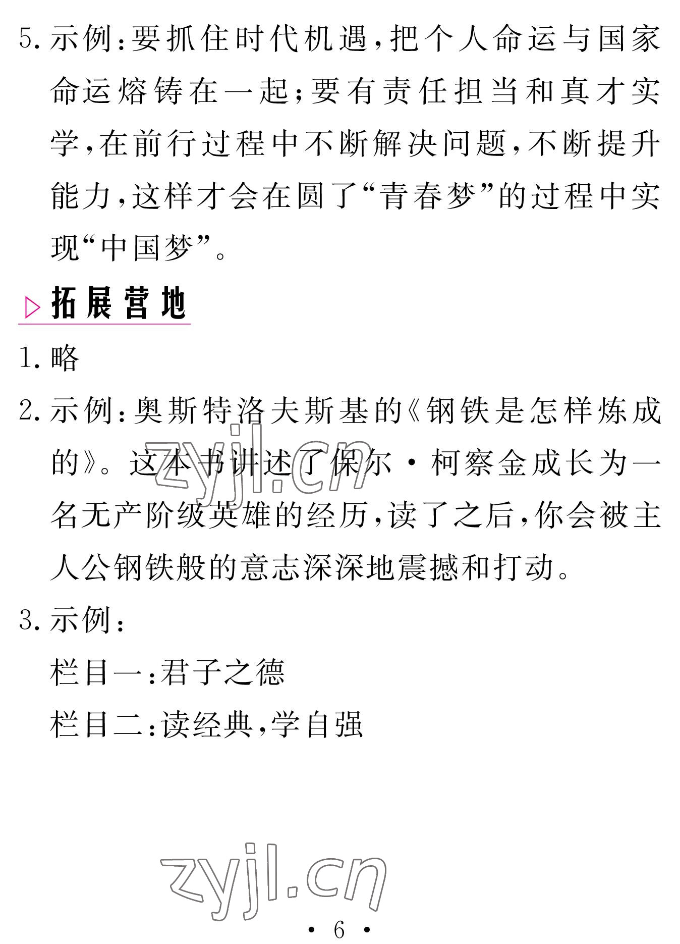 2023年天舟文化精彩寒假九年級(jí)語文團(tuán)結(jié)出版社 參考答案第6頁