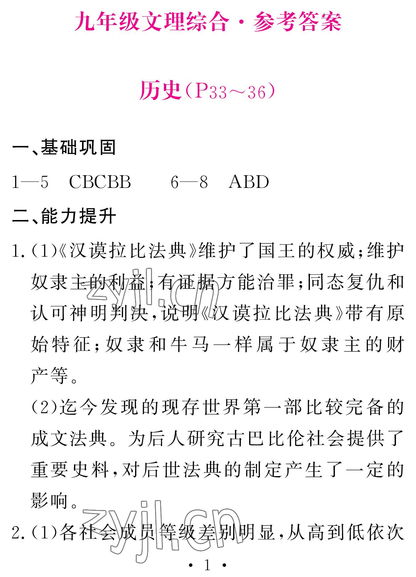 2023年天舟文化精彩寒假團結(jié)出版社九年級文理綜合 參考答案第13頁