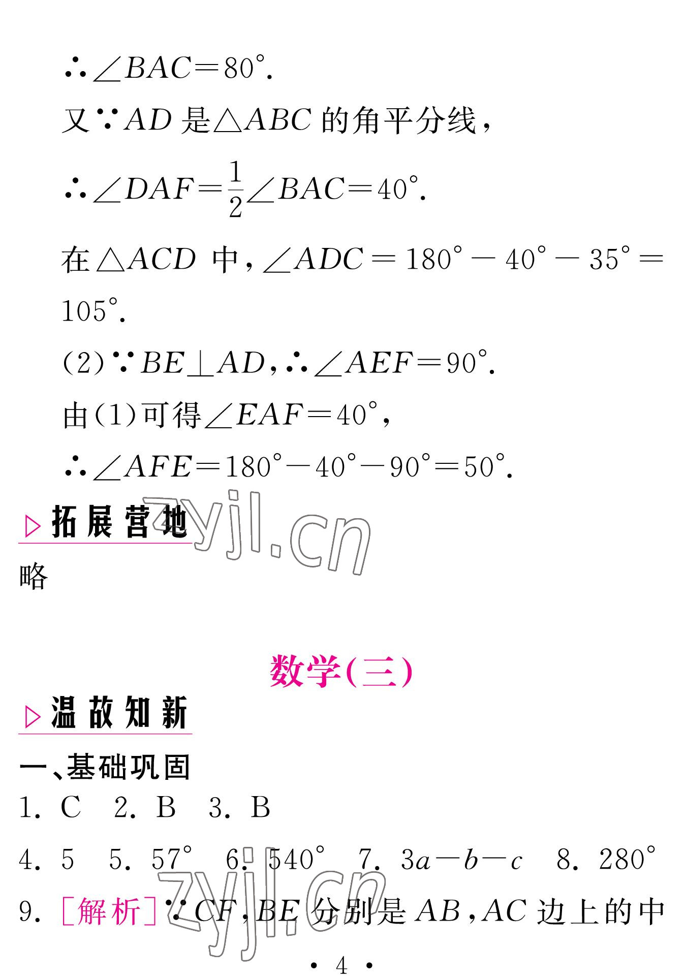 2023年天舟文化精彩寒假團(tuán)結(jié)出版社八年級(jí)數(shù)學(xué)人教版 參考答案第4頁