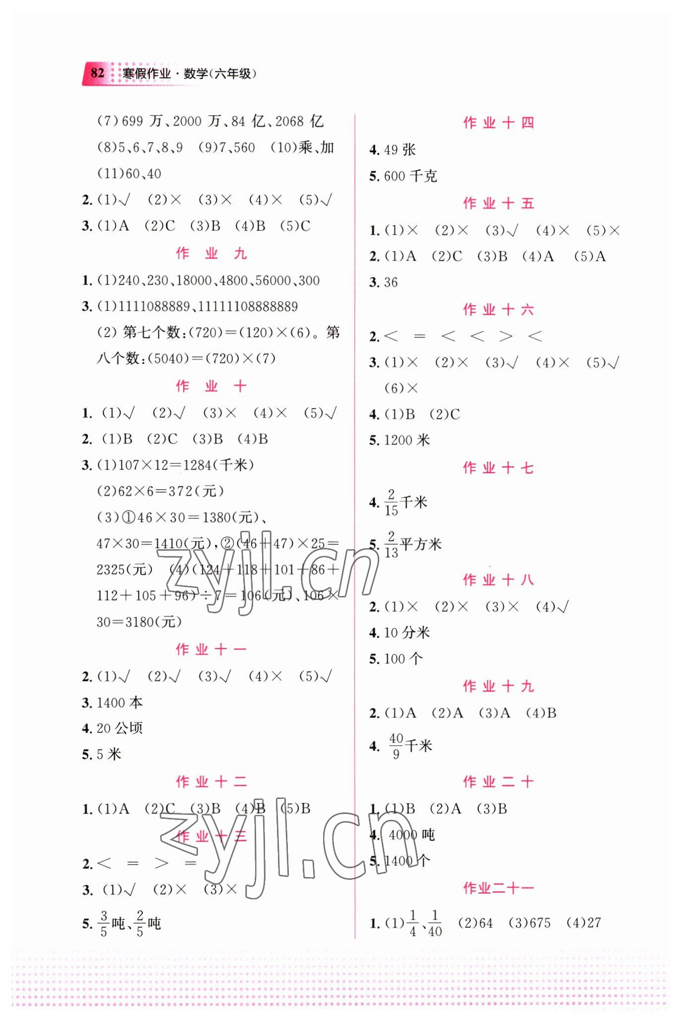 2023年寒假作业教育科学出版社六年级数学广西专版 第2页