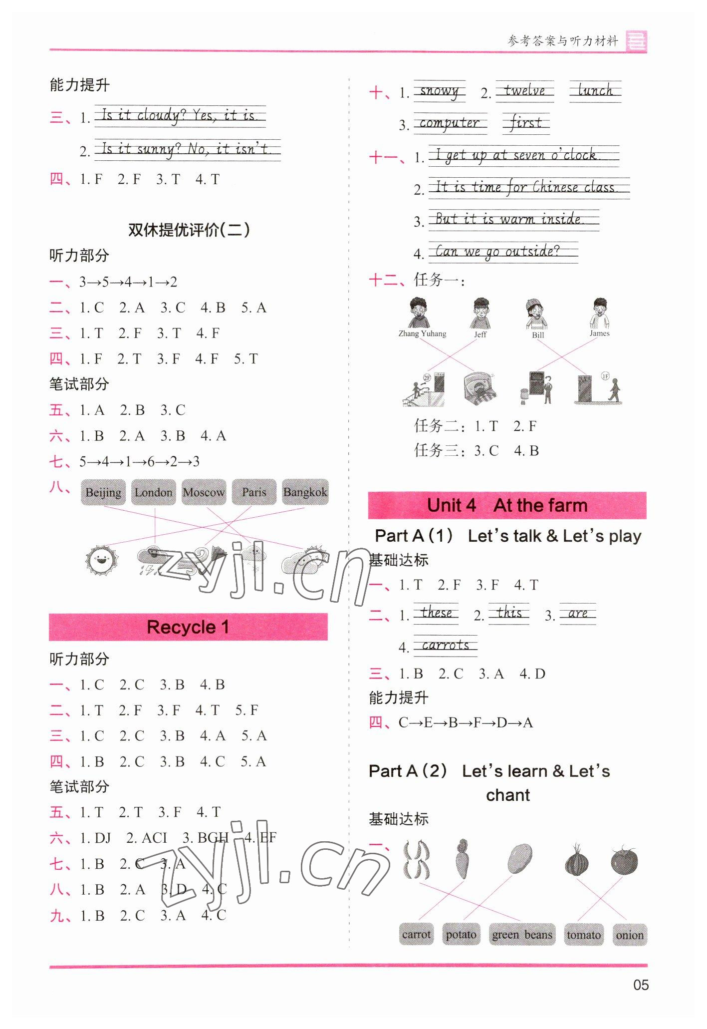 2023年木頭馬分層課課練四年級英語下冊人教版 參考答案第5頁