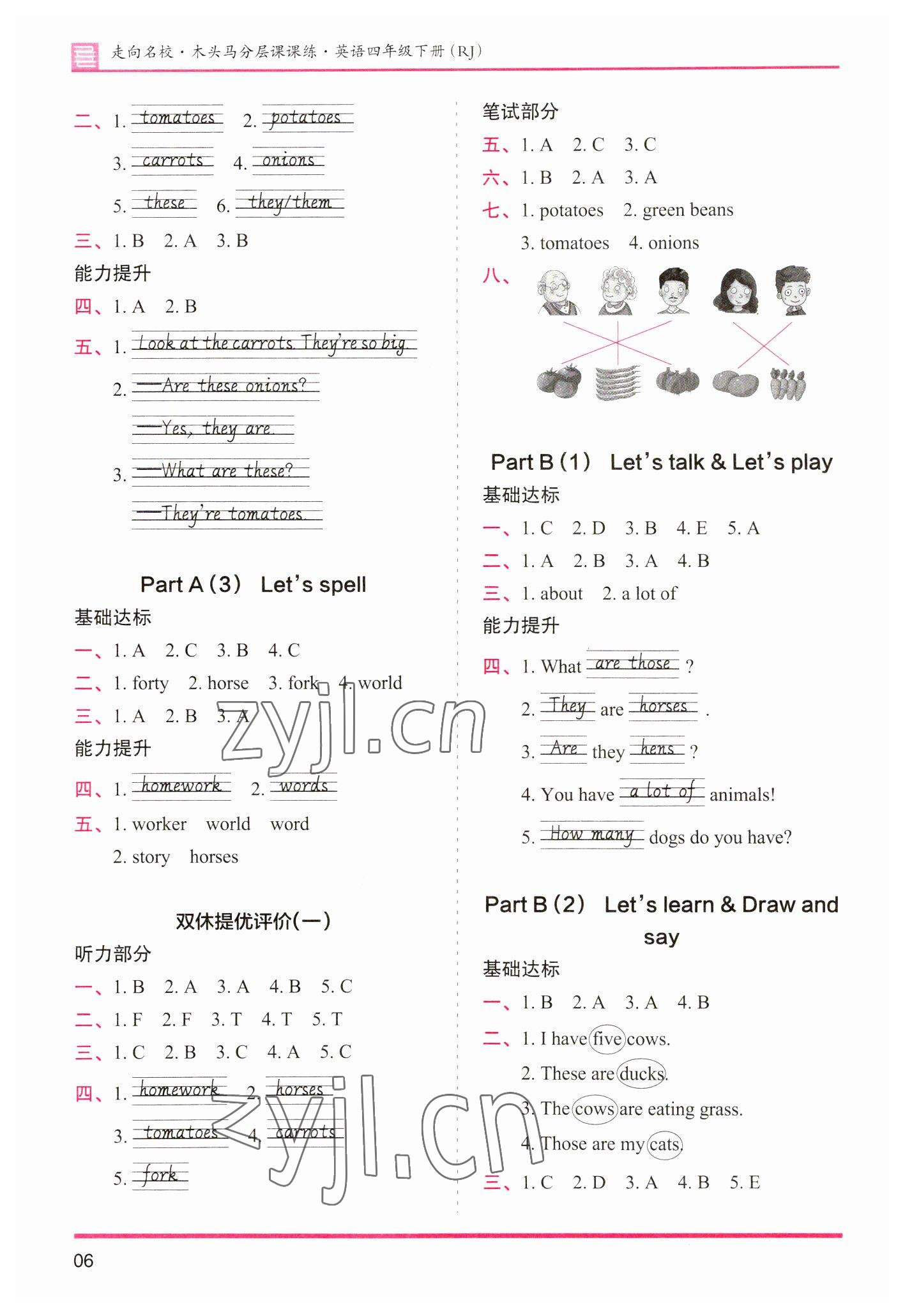 2023年木頭馬分層課課練四年級英語下冊人教版 參考答案第6頁