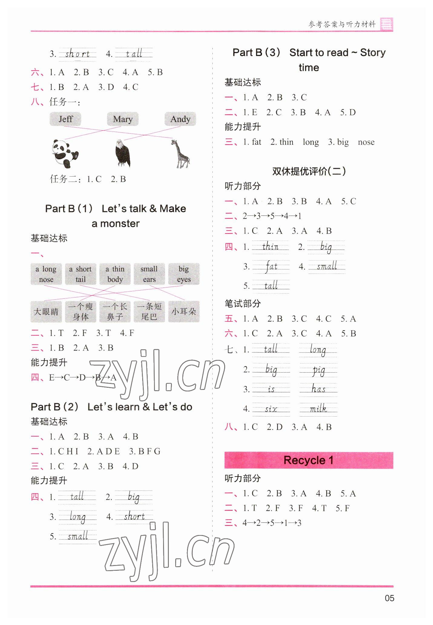 2023年木頭馬分層課課練三年級(jí)英語(yǔ)下冊(cè)人教版 參考答案第5頁(yè)