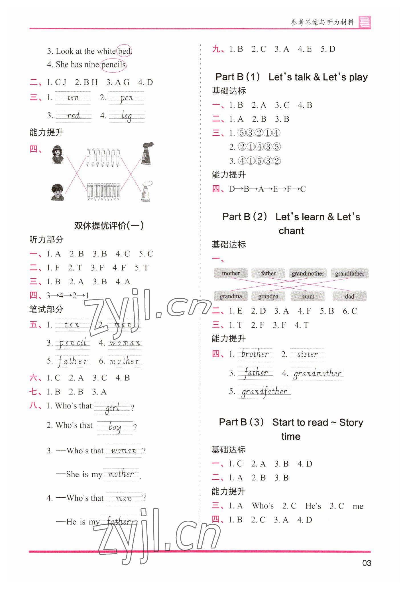 2023年木頭馬分層課課練三年級英語下冊人教版 參考答案第3頁