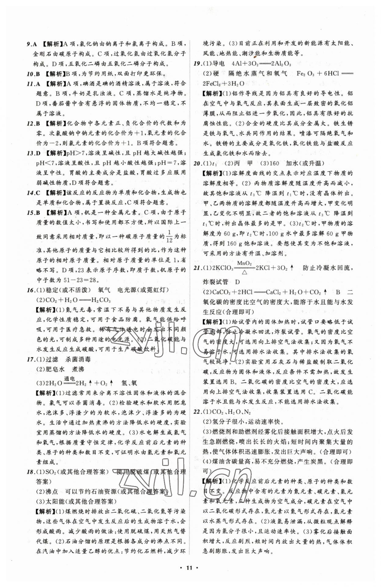 2023年中考必備化學(xué)大連專版 參考答案第11頁(yè)