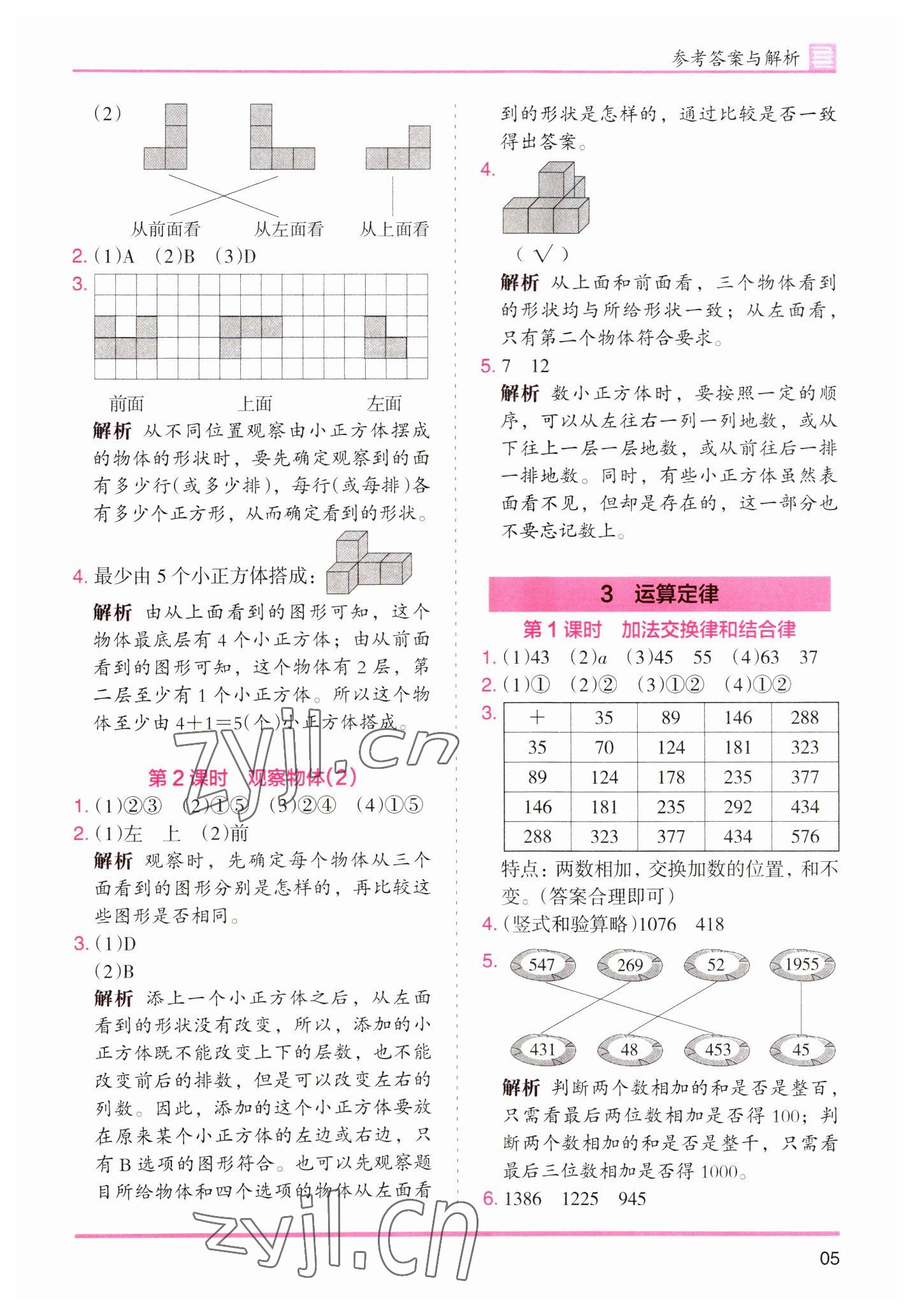 2023年木头马分层课课练小学数学四年级下册人教版浙江专版 参考答案第5页