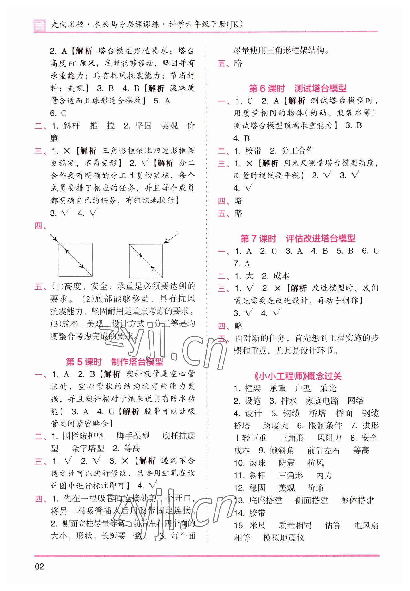 2023年木頭馬分層課課練六年級(jí)科學(xué)下冊(cè)教科版 參考答案第2頁(yè)