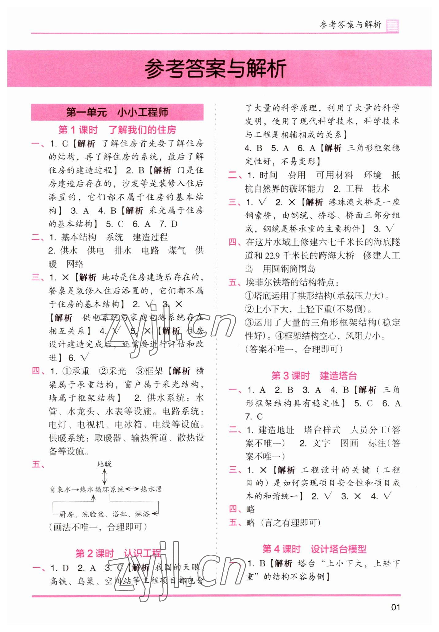 2023年木頭馬分層課課練六年級科學(xué)下冊教科版 參考答案第1頁