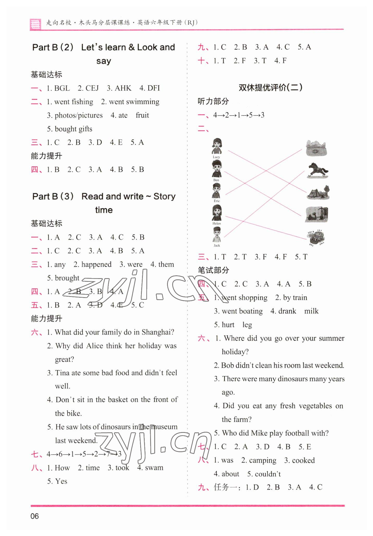 2023年木頭馬分層課課練六年級英語下冊人教版 參考答案第6頁