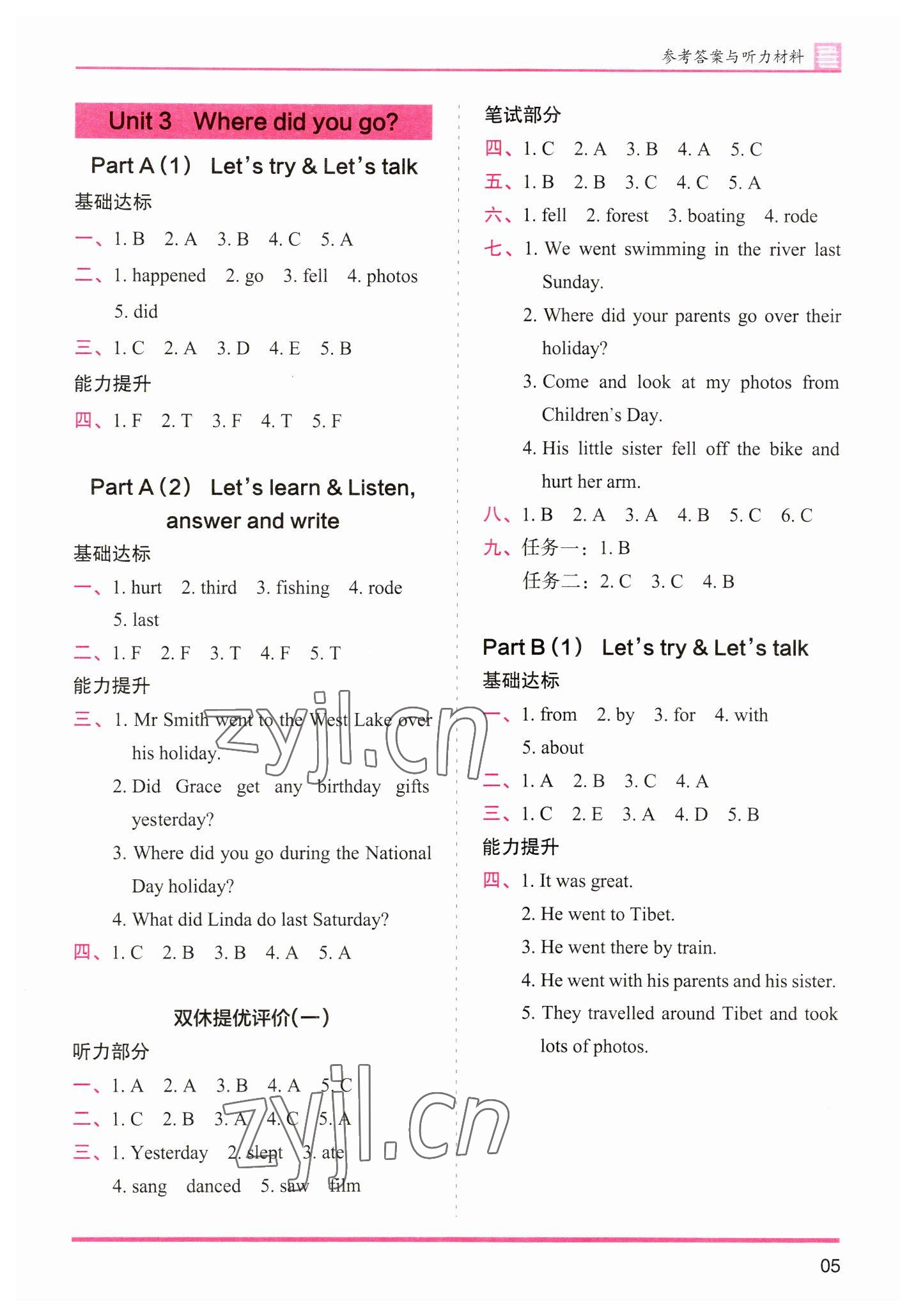 2023年木頭馬分層課課練六年級(jí)英語(yǔ)下冊(cè)人教版 參考答案第5頁(yè)