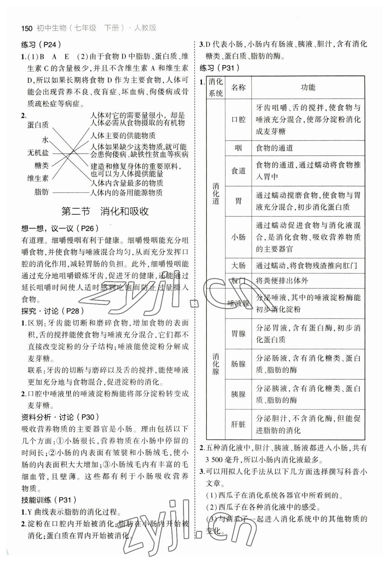 2023年教材課本七年級生物下冊人教版 參考答案第3頁