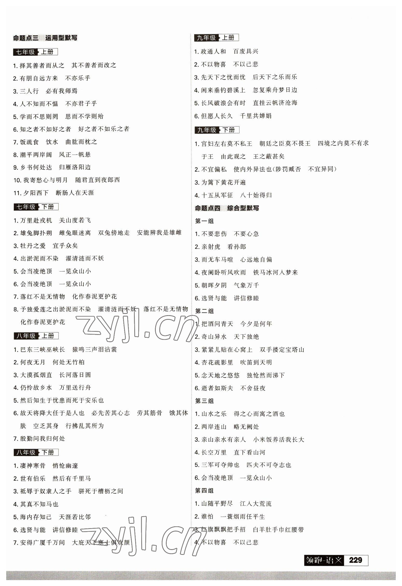 2023年领跑语文一轮总复习大连中考 参考答案第9页