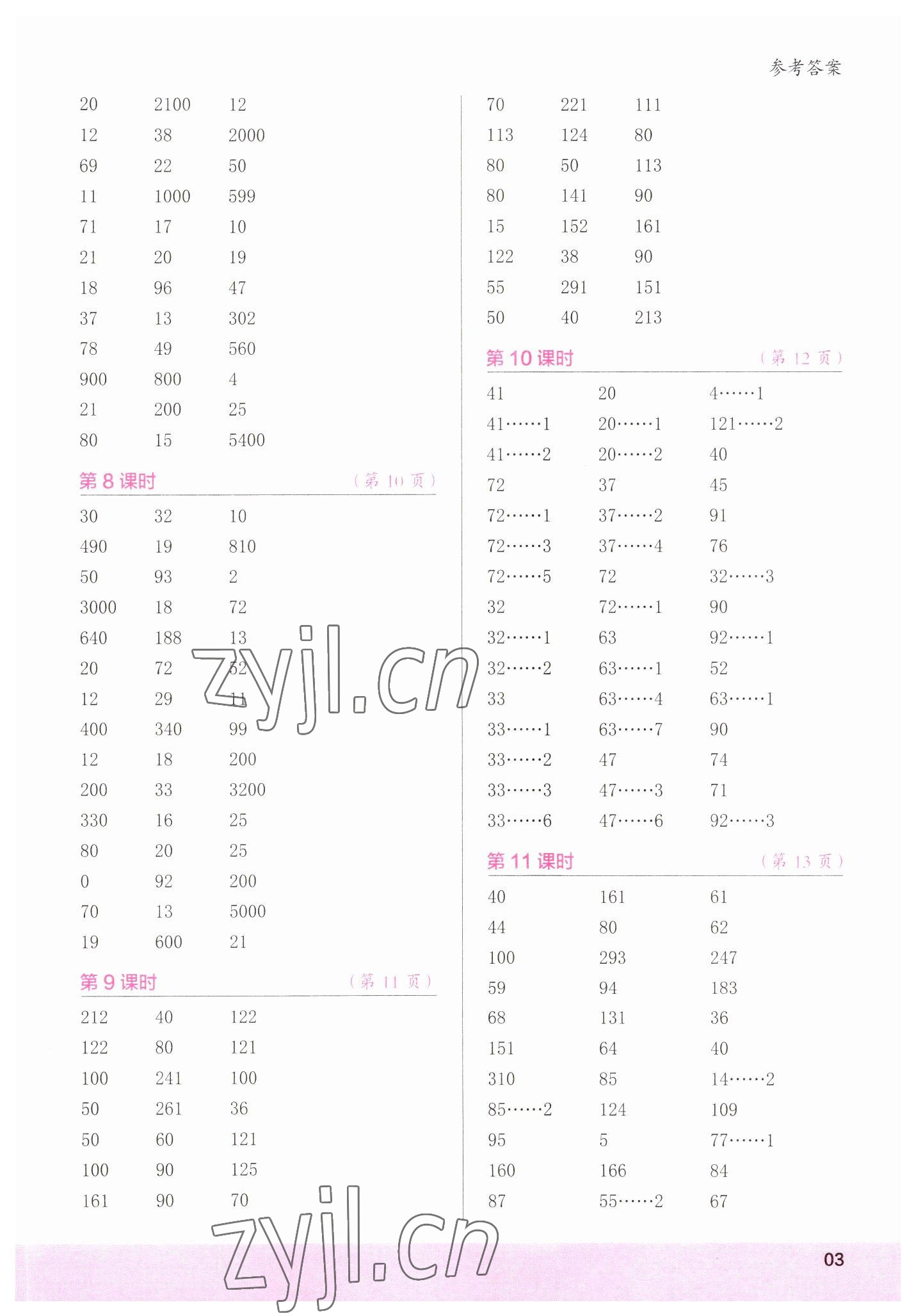 2023年口算小状元口算速算天天练三年级数学下册人教版 参考答案第3页