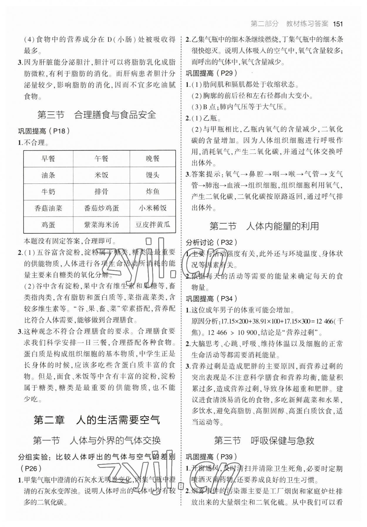 2023年教材課本七年級生物下冊濟(jì)南版 參考答案第2頁