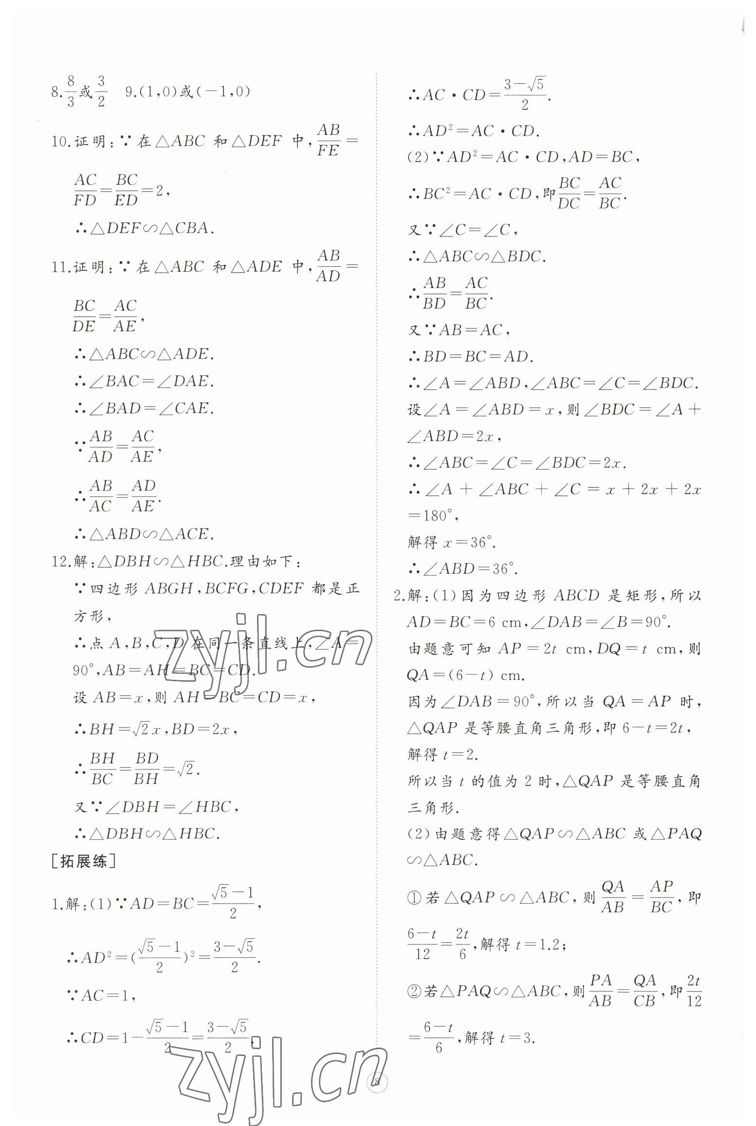 2023年伴你学同步练习册智慧作业九年级数学下册人教版 第8页