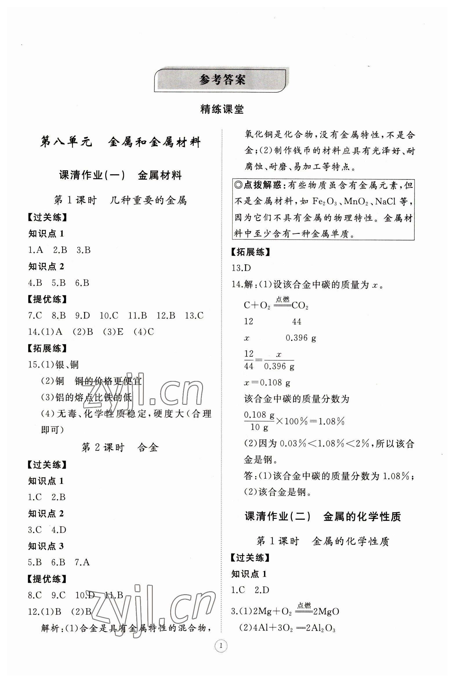 2023年伴你学同步练习册智慧作业九年级化学下册人教版 第1页