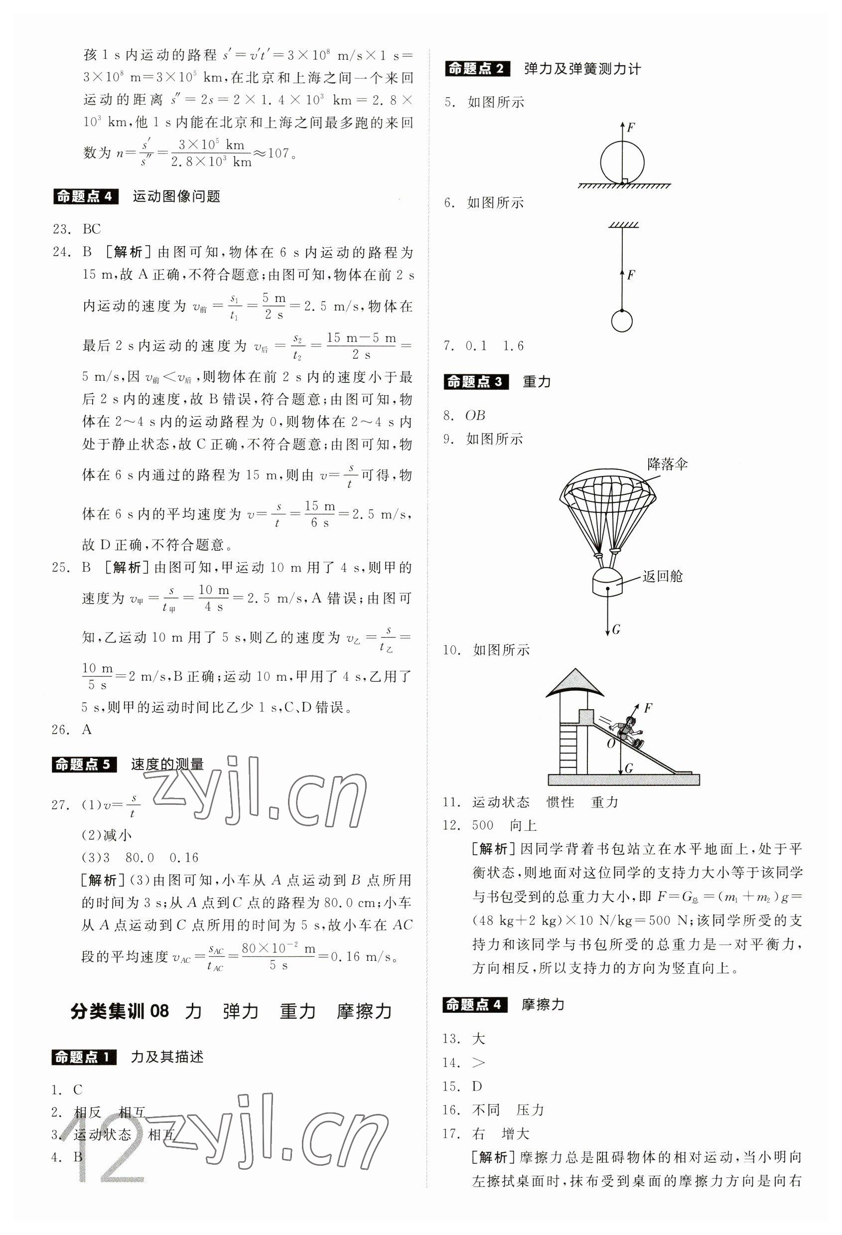 2023年全品中考真題分類(lèi)集訓(xùn)物理 參考答案第12頁(yè)