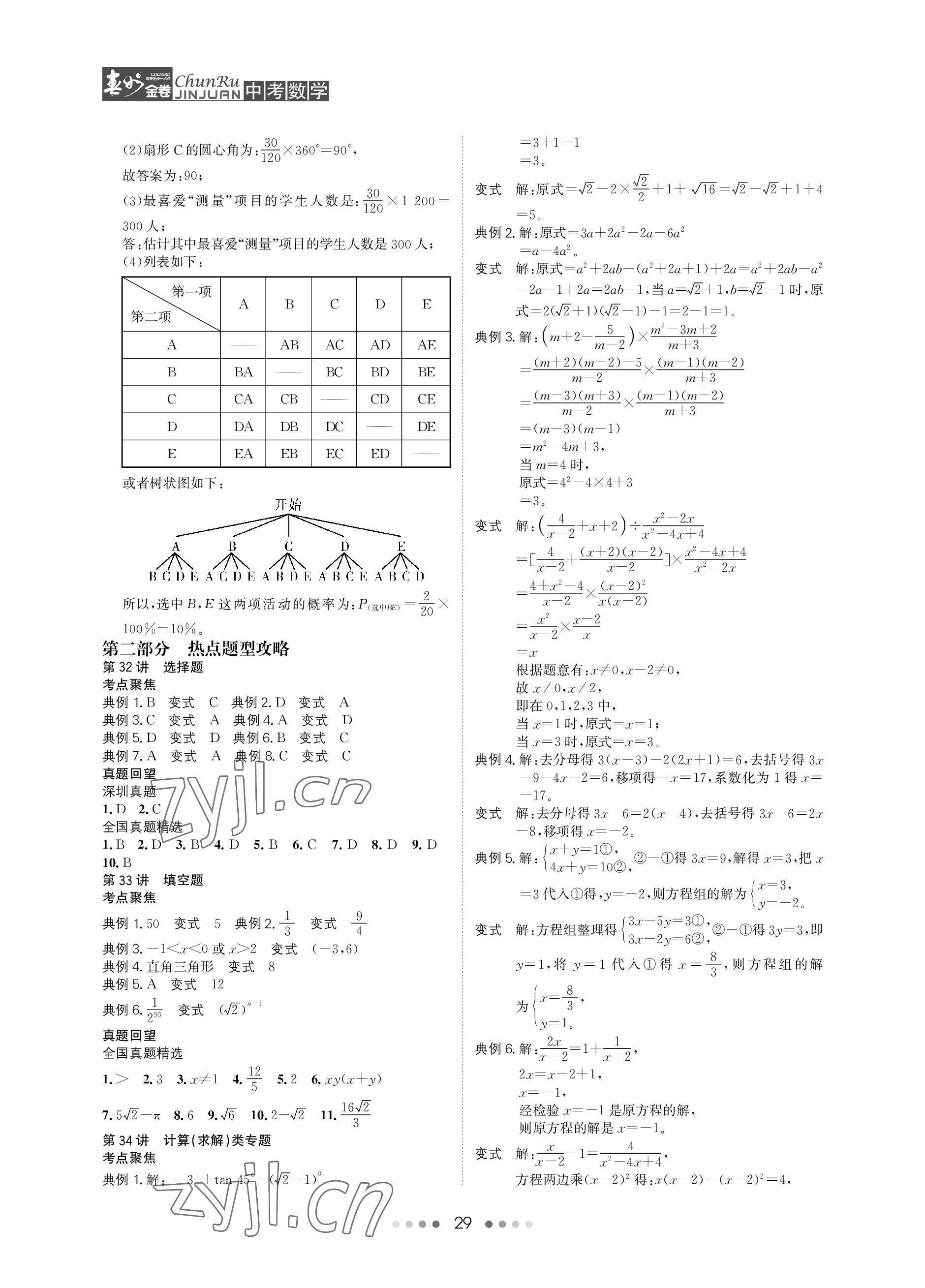 2023年春如金卷中考數(shù)學 參考答案第29頁