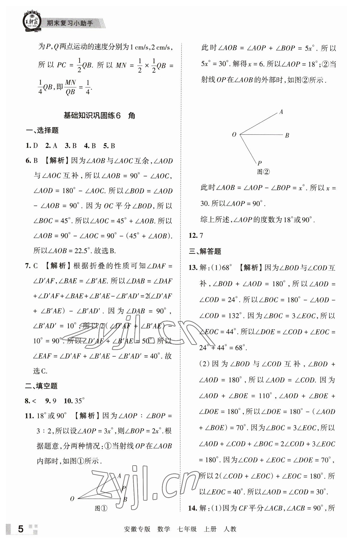 2022年王朝霞各地期末試卷精選七年級數(shù)學上冊人教版安徽專版 參考答案第5頁