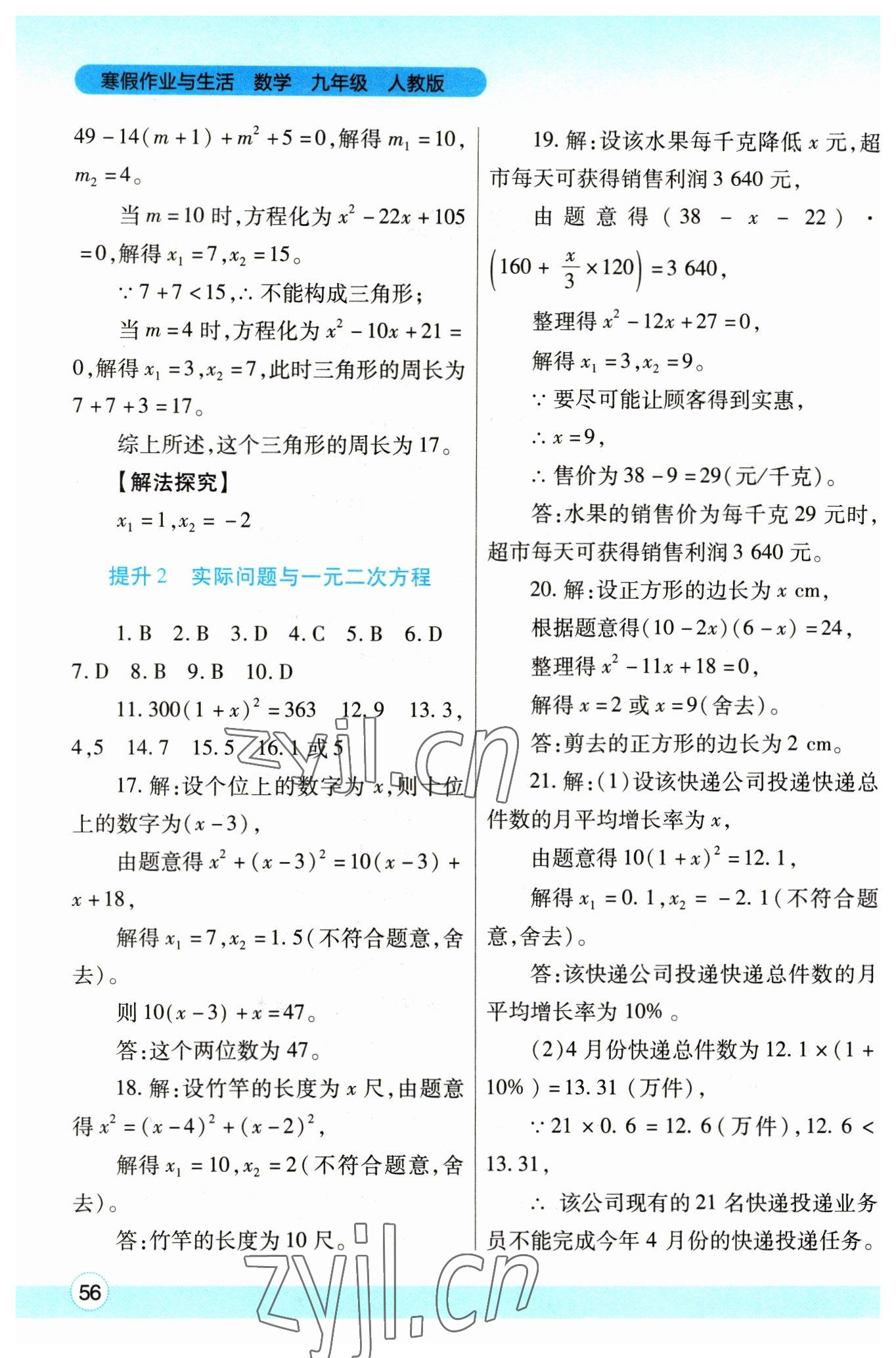 2023年寒假作业与生活陕西师范大学出版总社九年级数学人教版 第2页